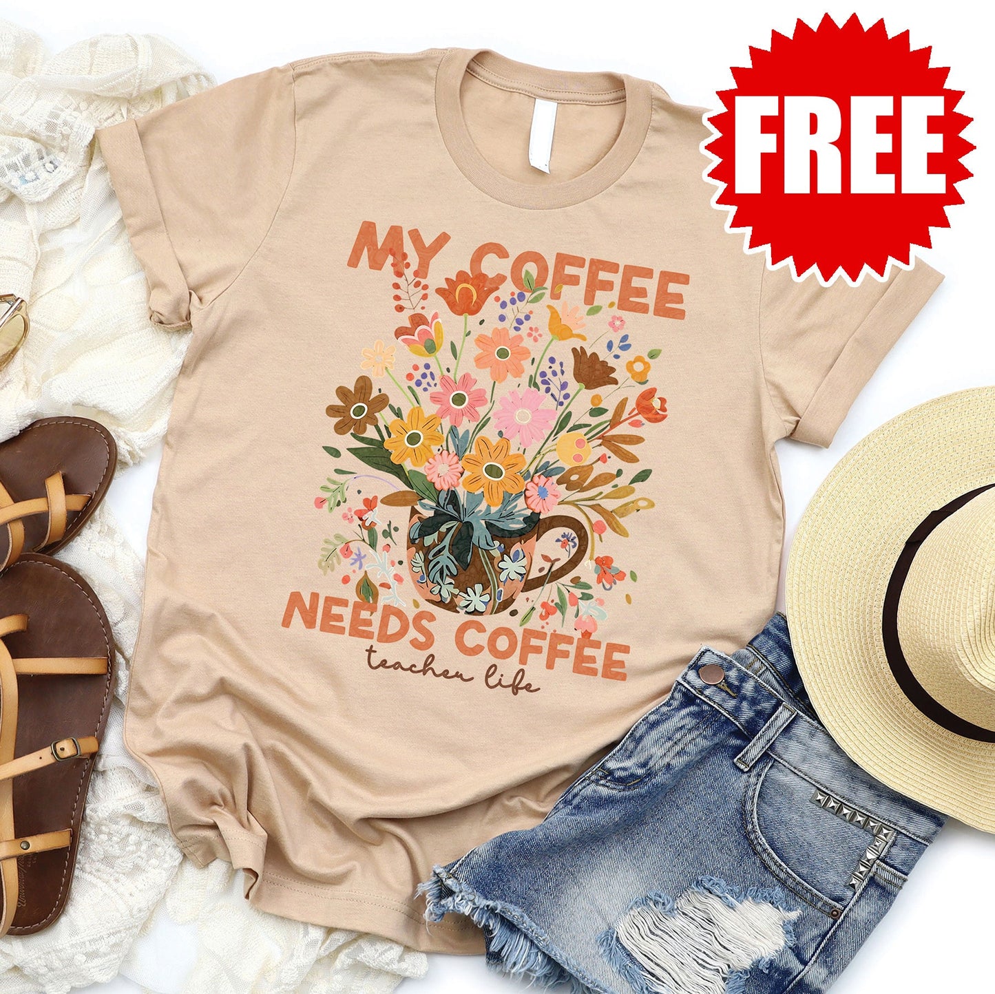 Teacher Life Tee - Heather Sand Dune - 0