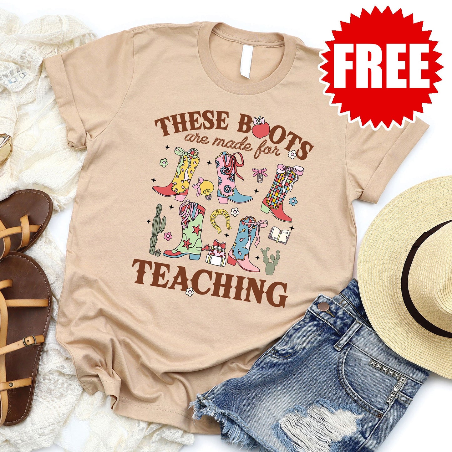 Teaching Boots Tee - Heather Sand Dune - 0