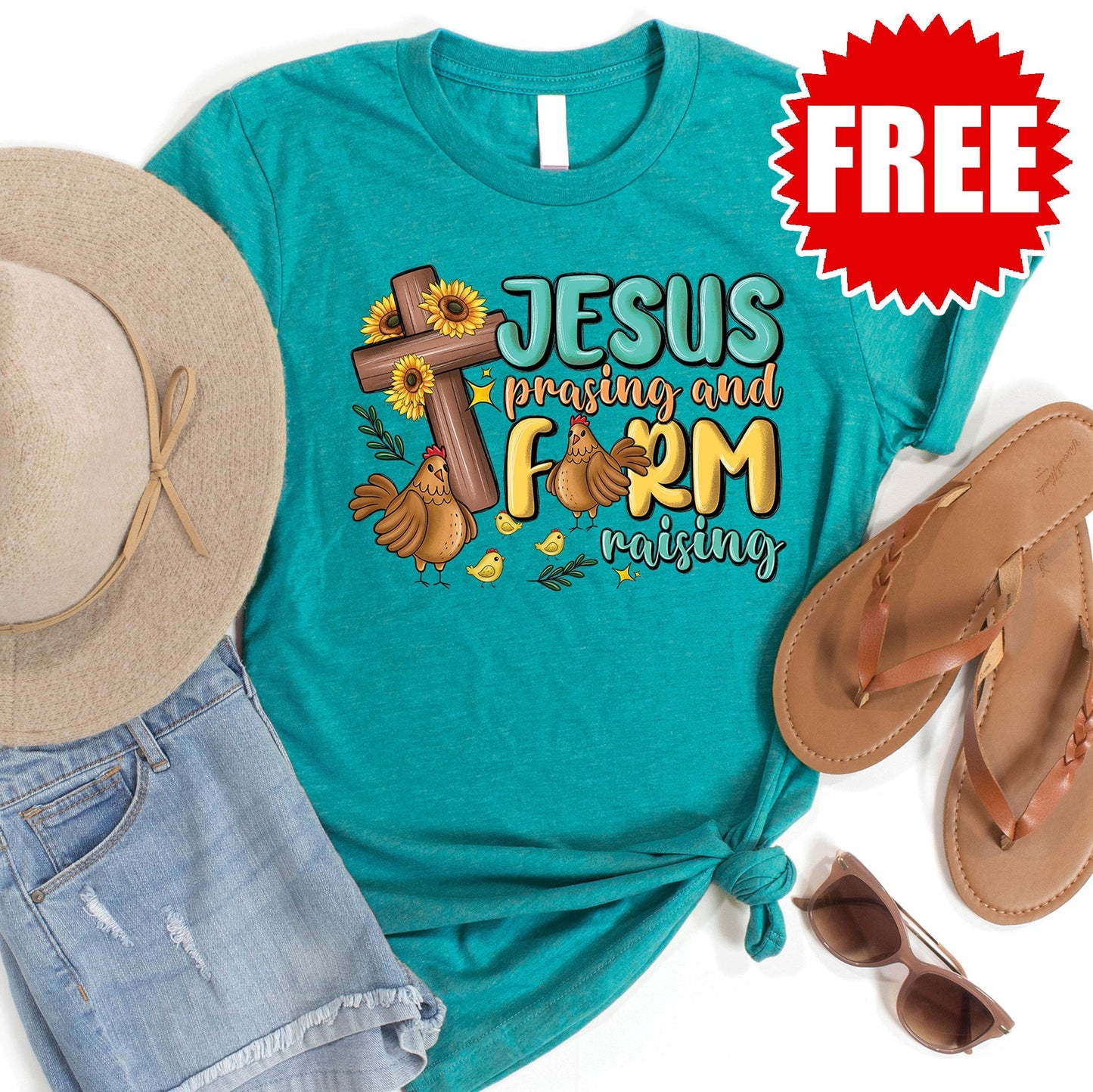 Jesus Praising Farm Raising Tee - Heather Sapphire - 0