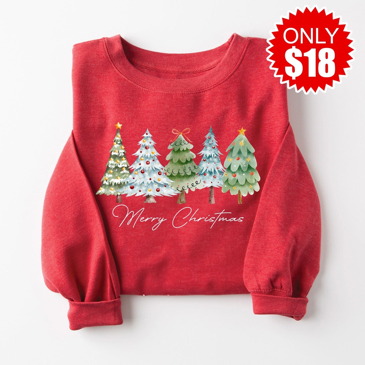 Merry Christmas Crewneck Sweatshirt - Heather Scarlet