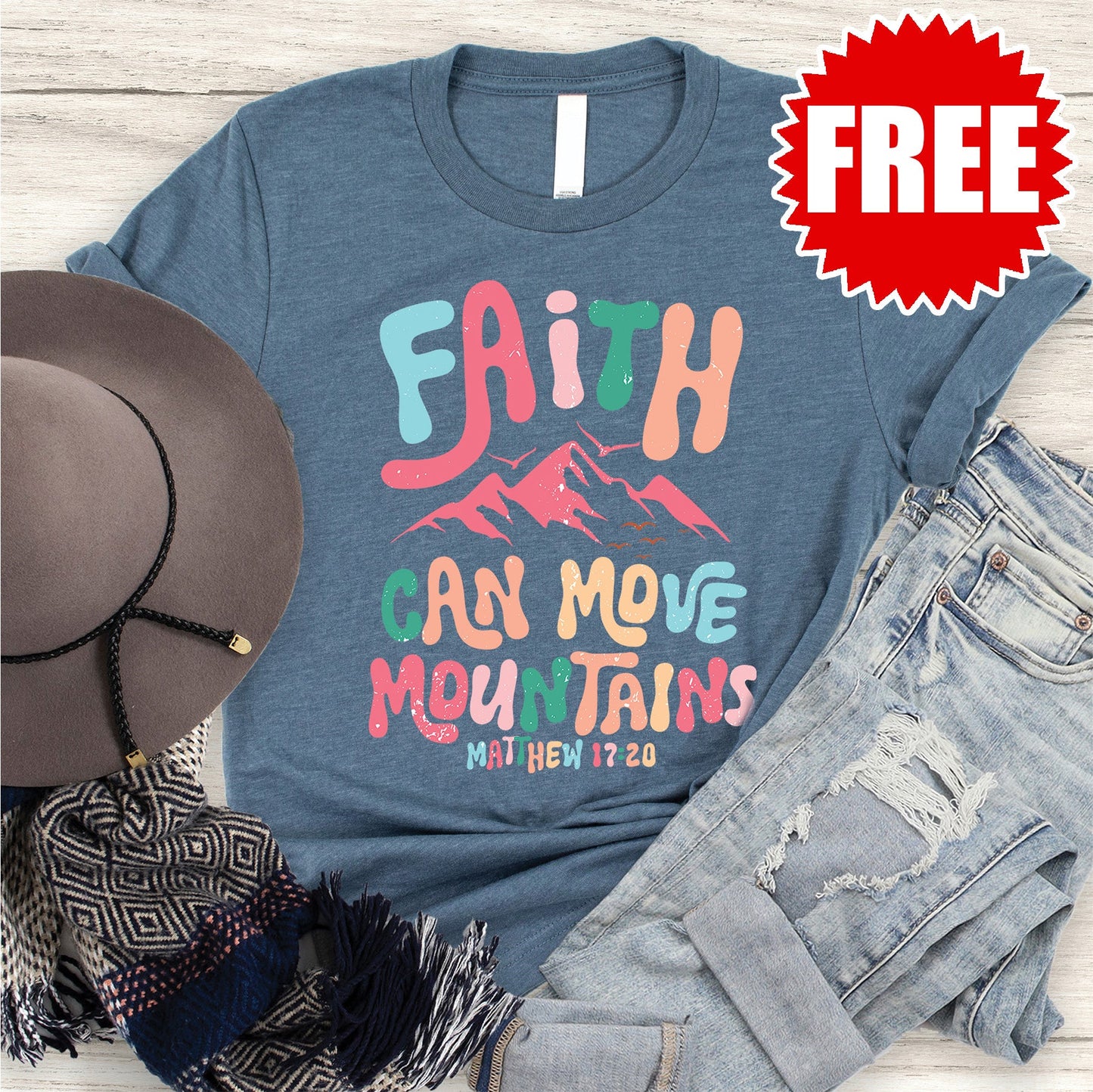 Faith Can Move Mountains Tee - Heather Slate - 0