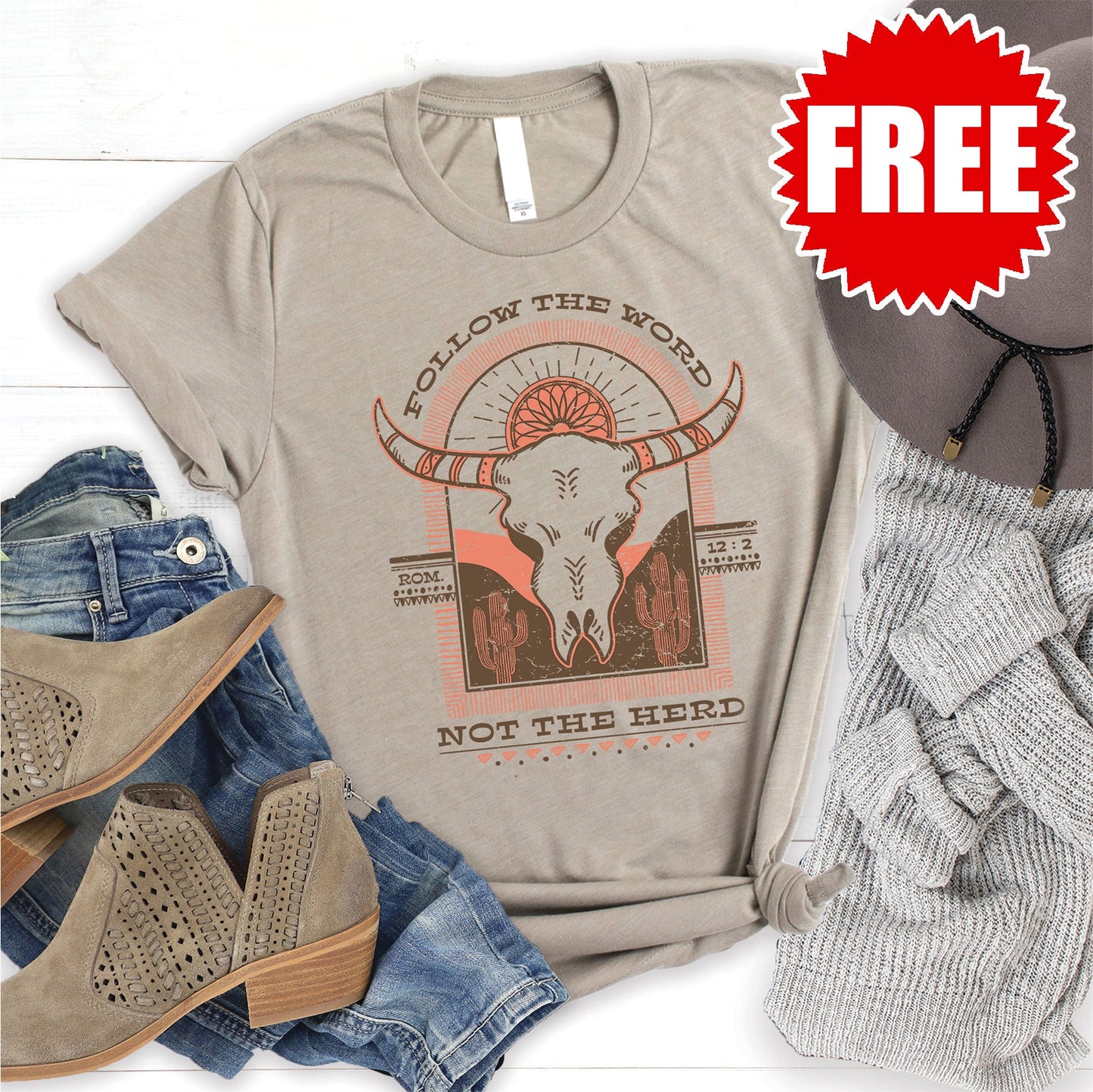 Follow the Word Herd Tee - Heather Stone - 0