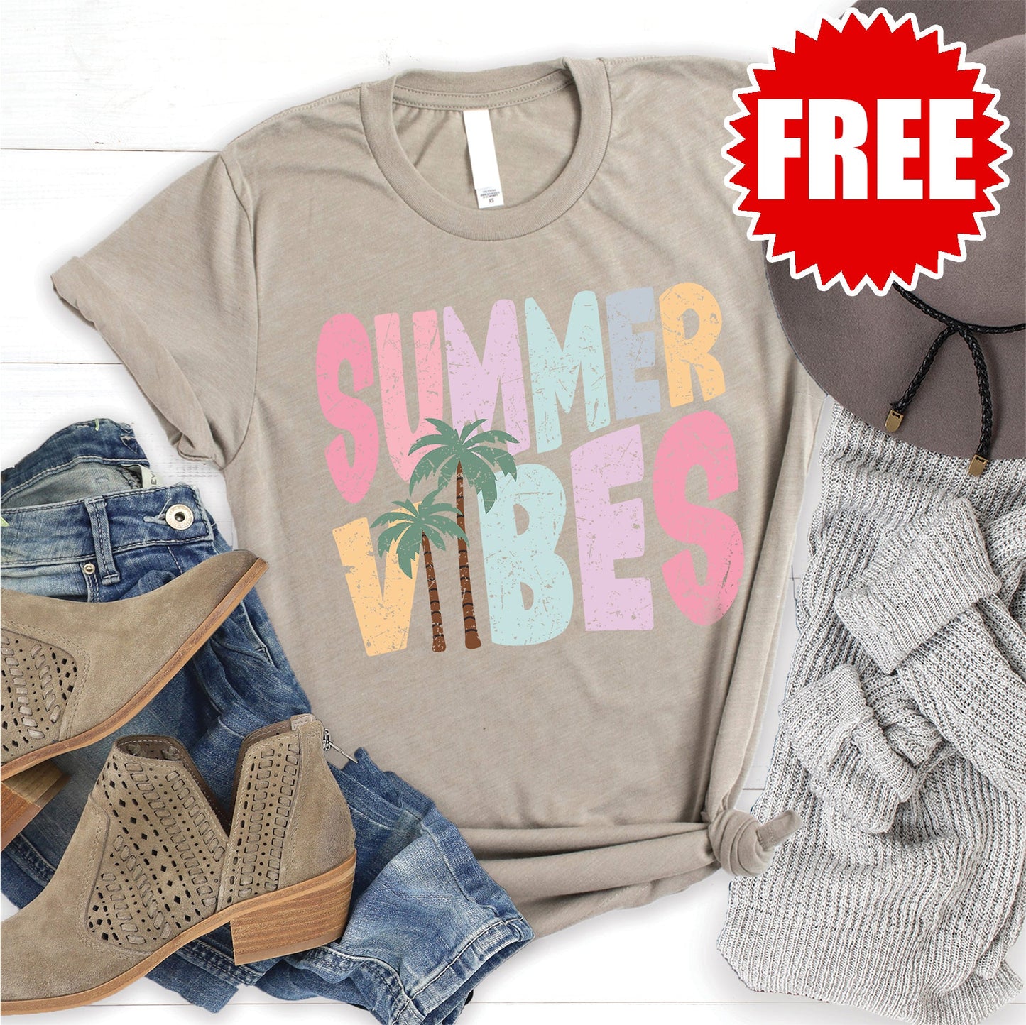 Summer Vibes Tee - Heather Stone - 0