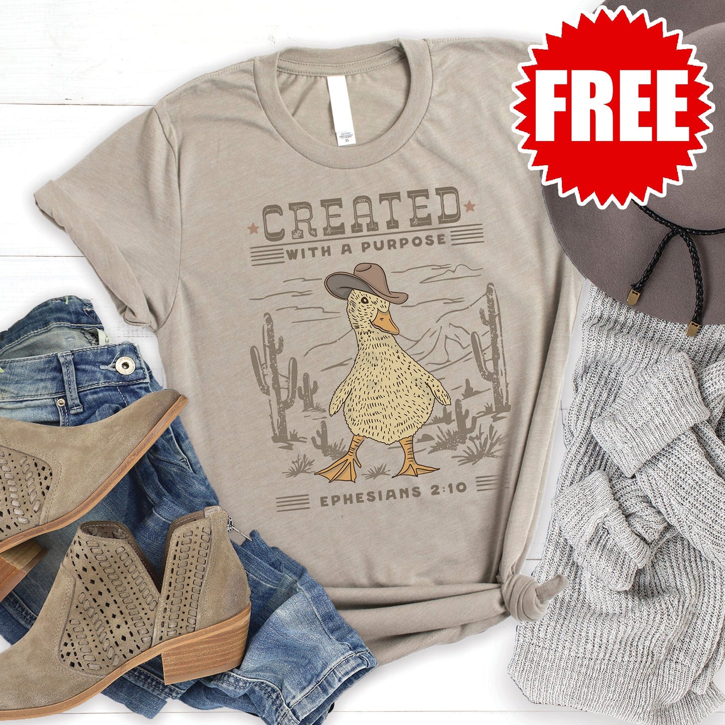 Created with a Purpose - Duck Tee - Heather Stone - 0