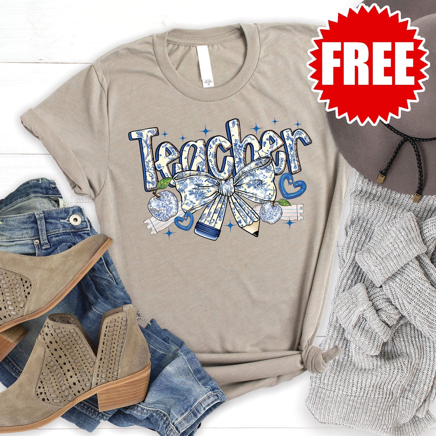 Teacher Blue Tee - Heather Stone - FREE