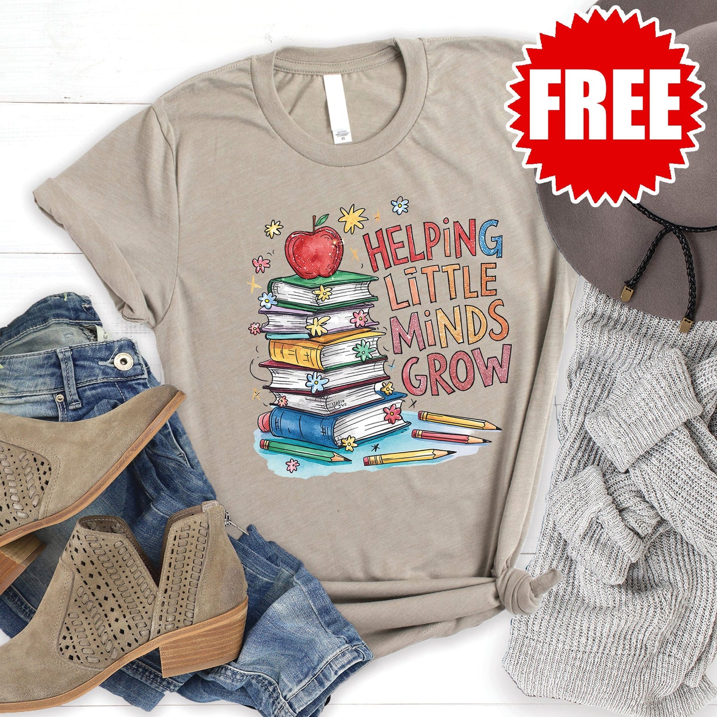 Helping Little Minds Tee - Heather Stone - 0