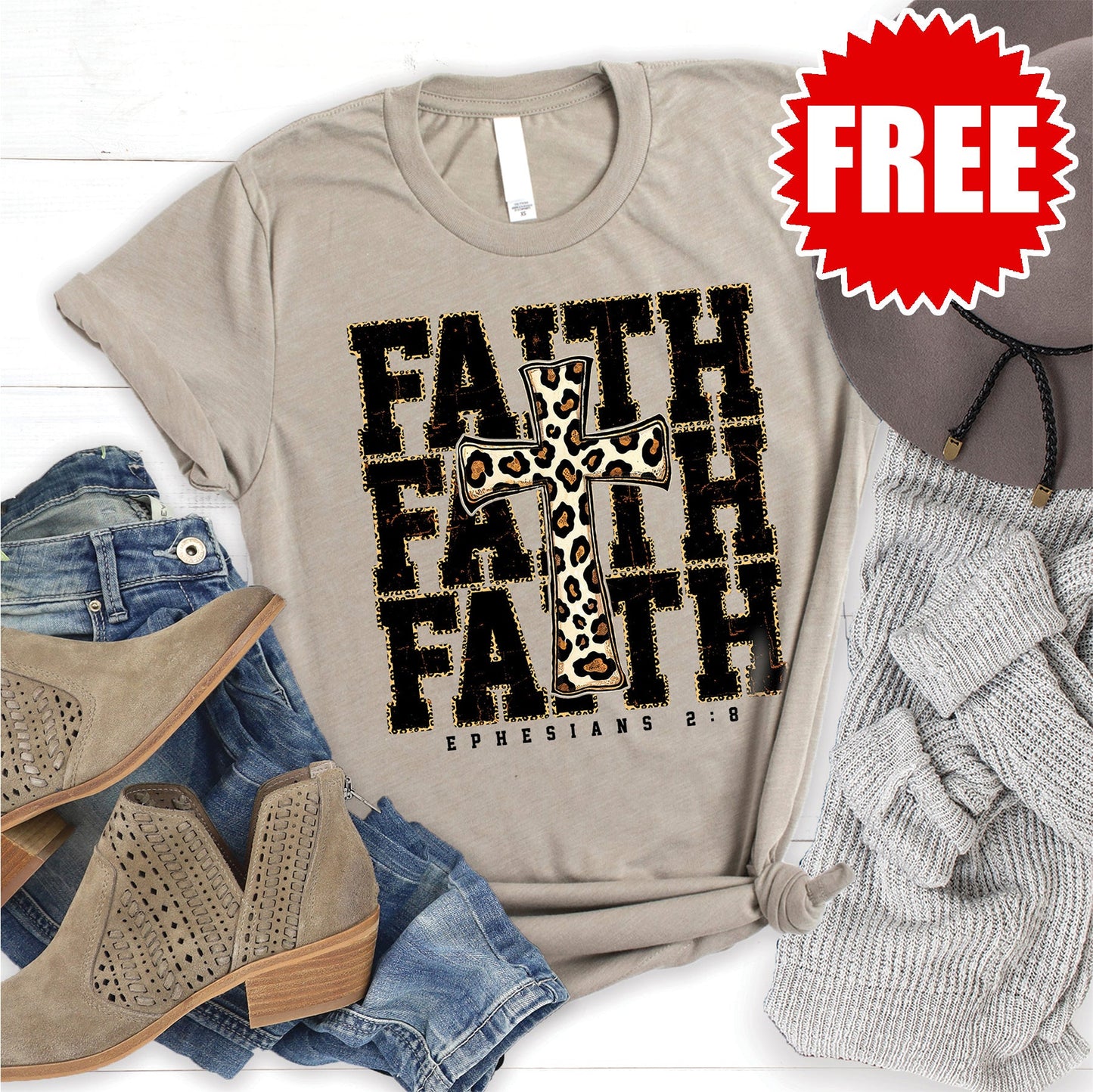 Faith Leopard Tee - Heather Stone - 0