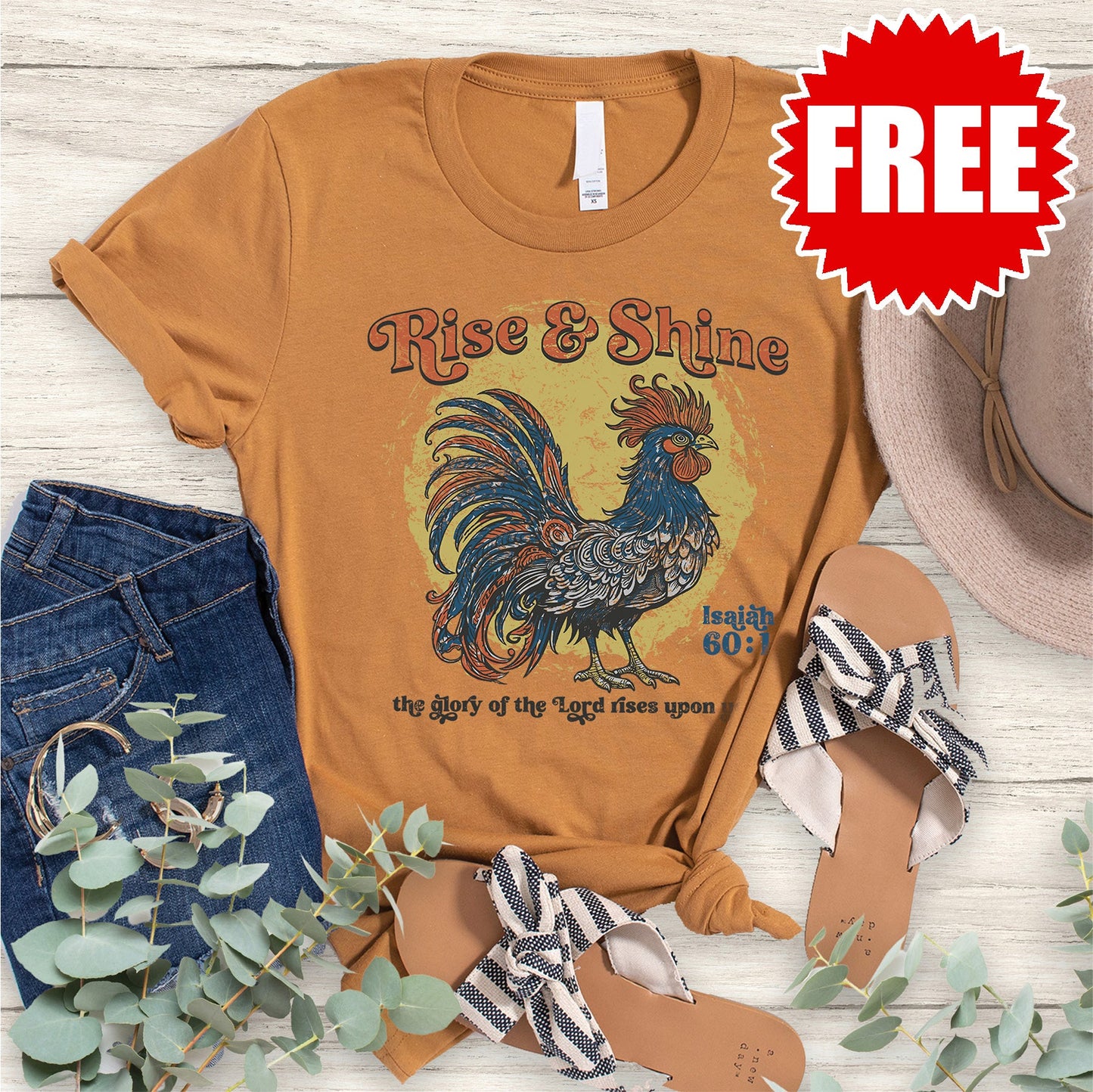 Rise & Shine Rooster Tee - Heather Toast - 0