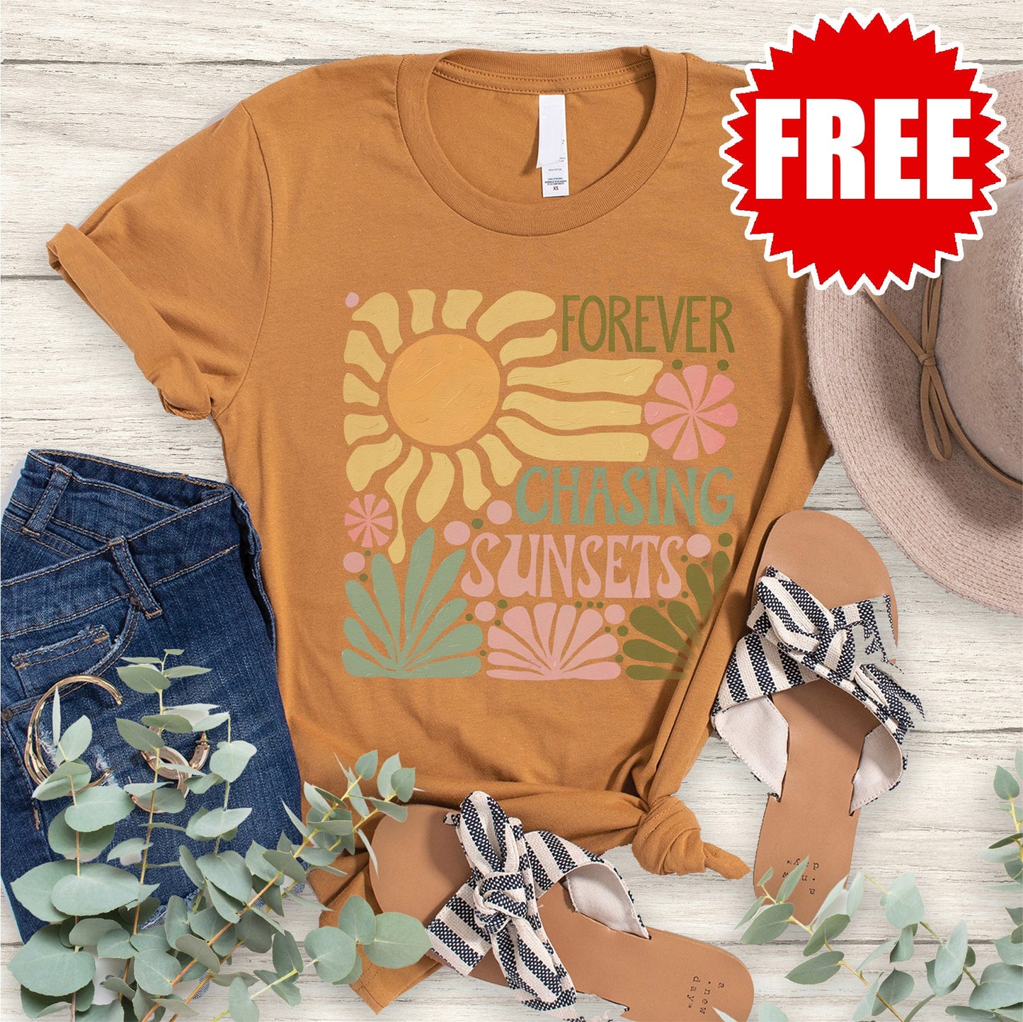 Forever Chasing Sunsets Tee - Heather Toast - 0