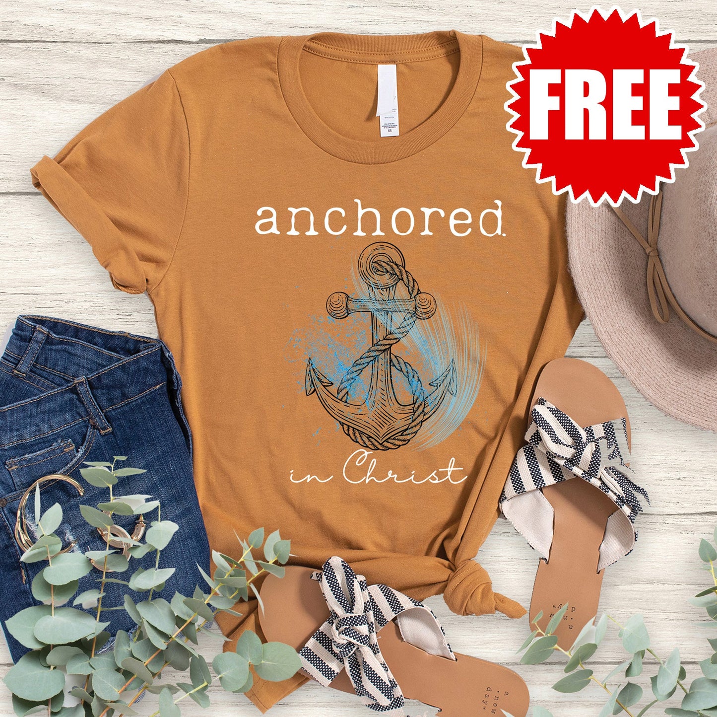 Anchored in Christ Tee - Heather Toast - 0
