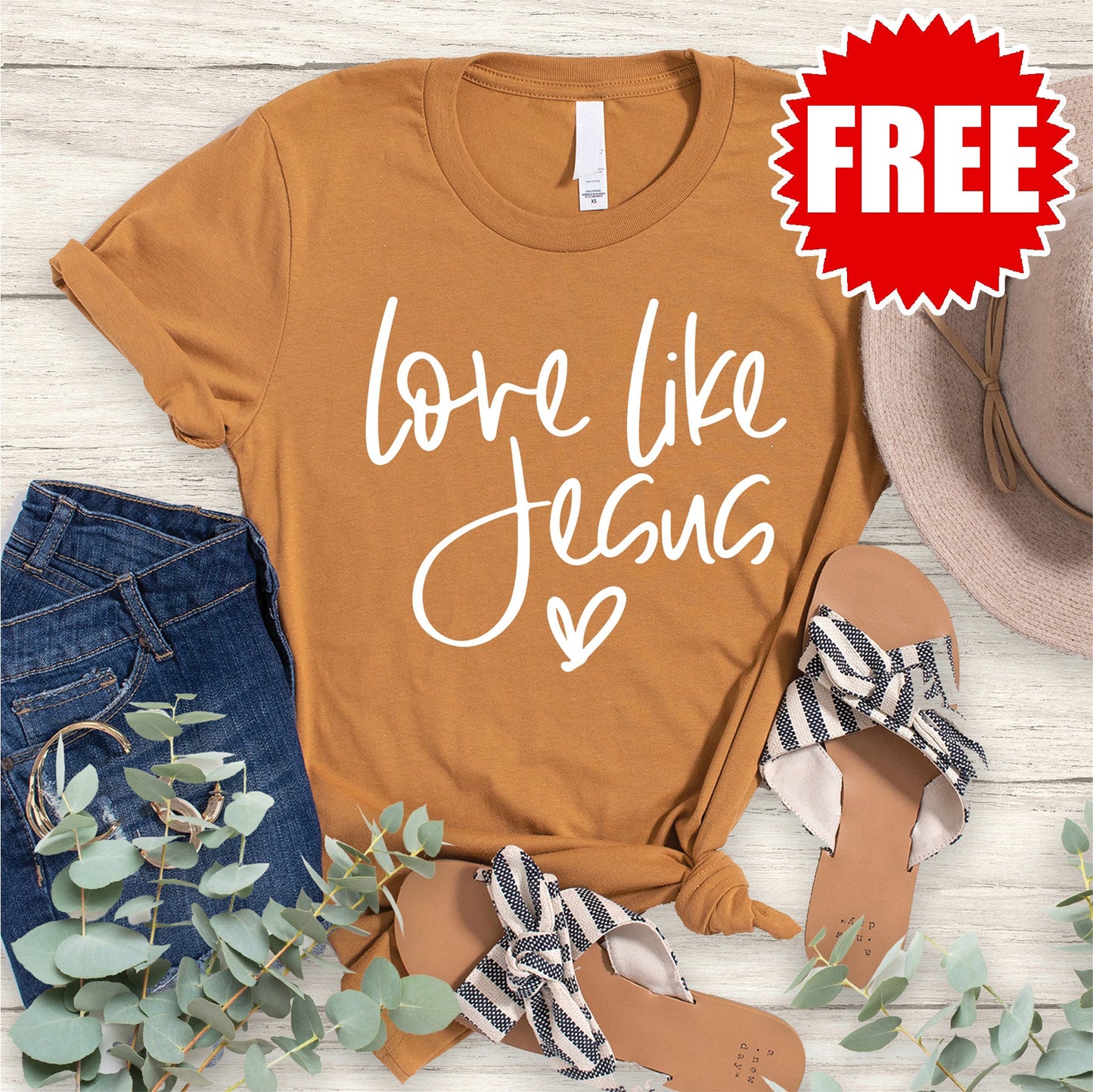 Love Like Jesus Cursive Tee - Heather Toast - 0