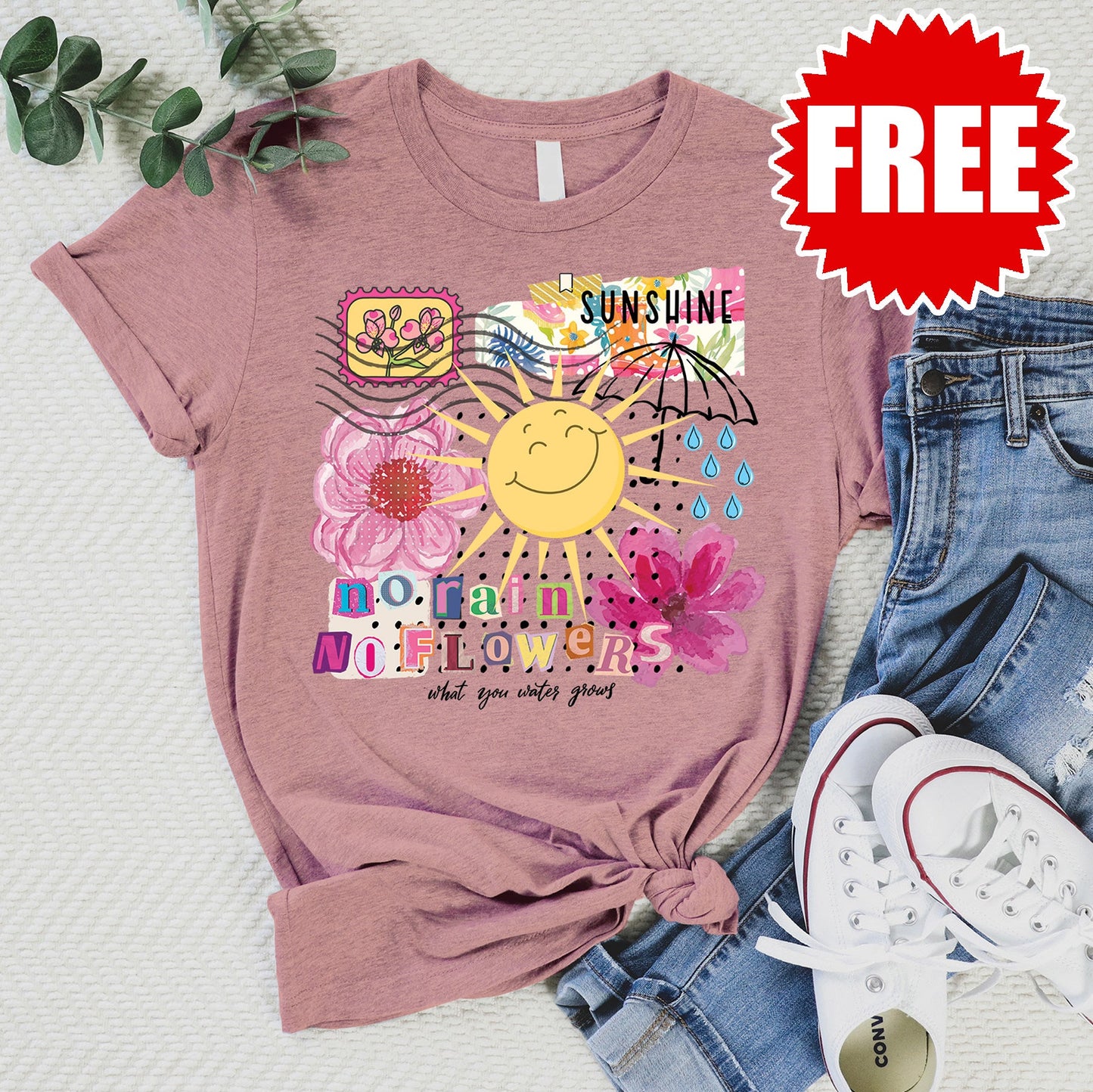 No Rain No Flowers Tee - Heather Zephyr - 0