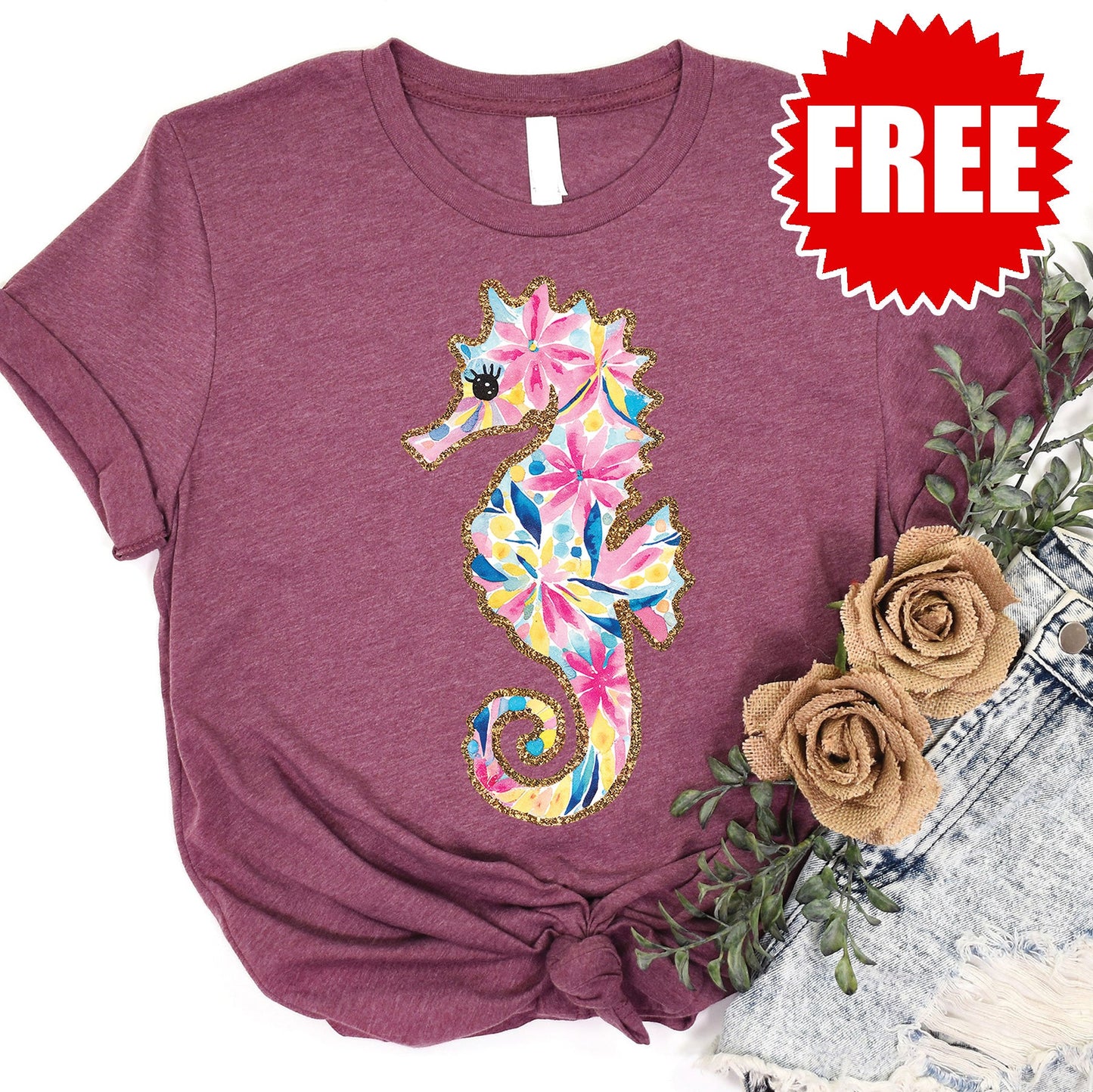 Seahorse Tee - Heather Black Cherry - 0