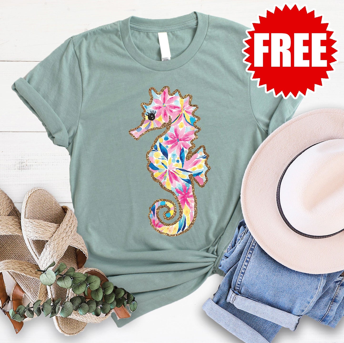 Seahorse Tee - Heather Honeydew Mist - 0