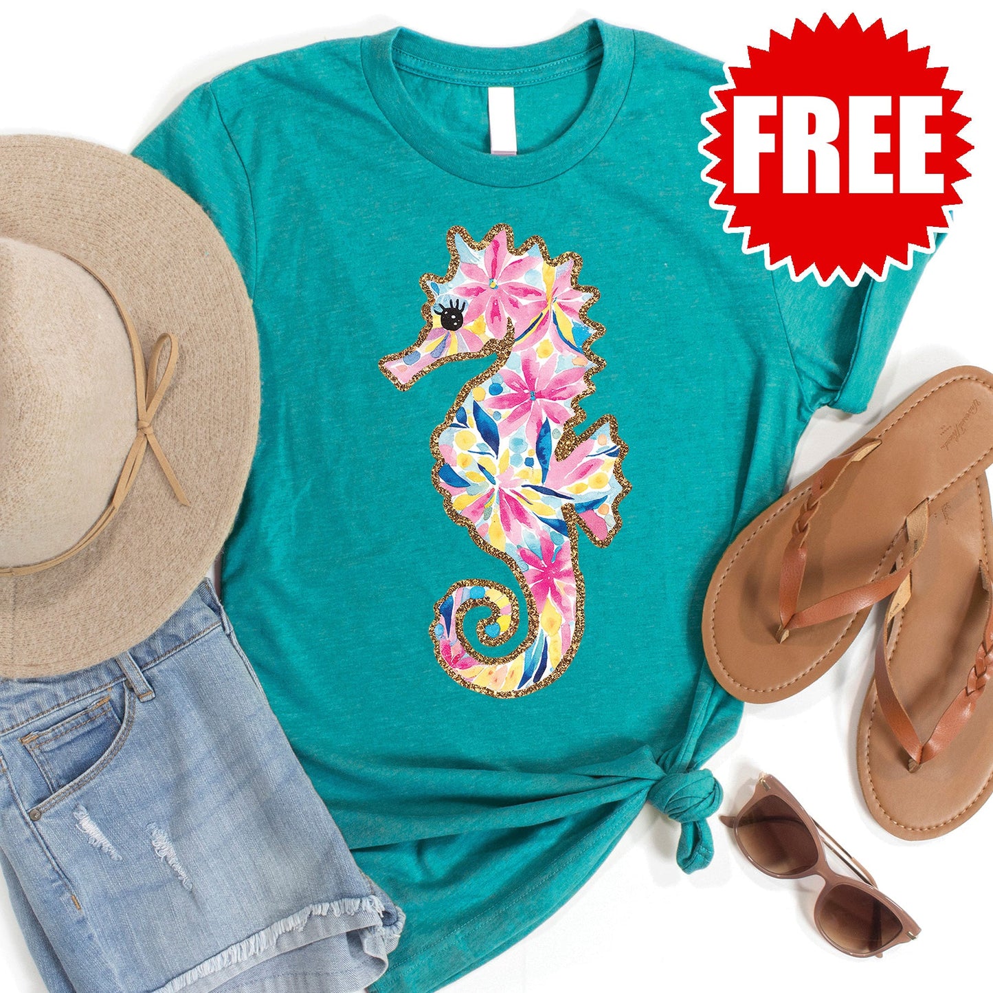 Seahorse Tee - Heather Poolside - 0