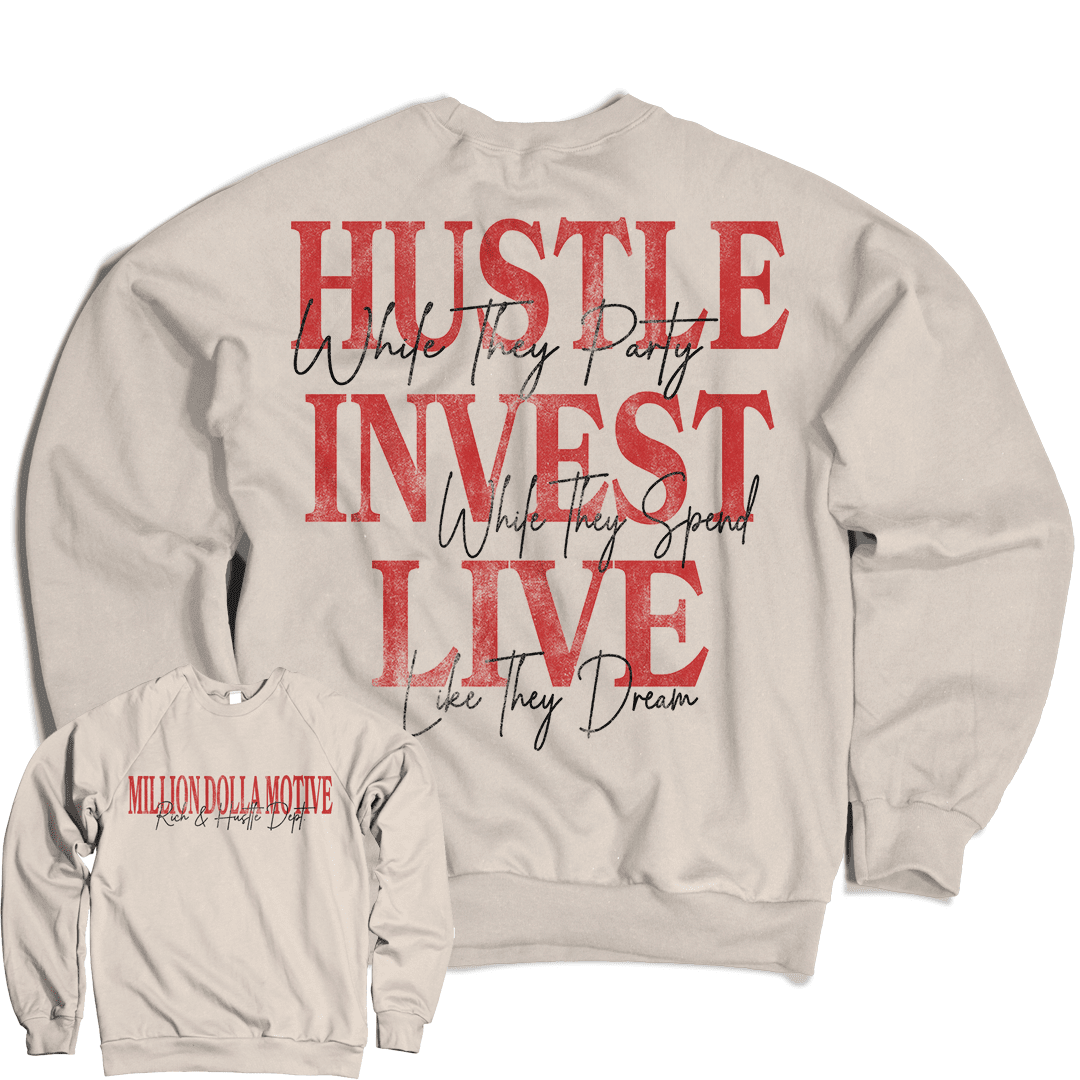 Hustle Invest Live - Sand Crewneck Sweatshirt