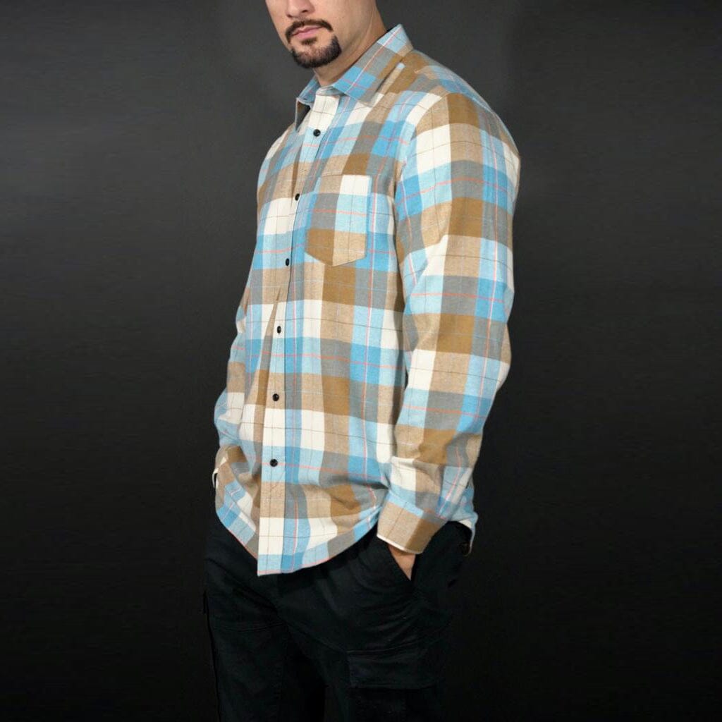 Baby Blue and Tan Flannel Long Sleeve Shirt
