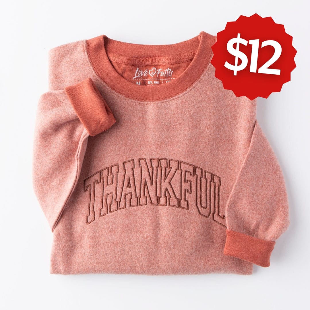 Embroidered Thankful Fuzzy Sweatshirt