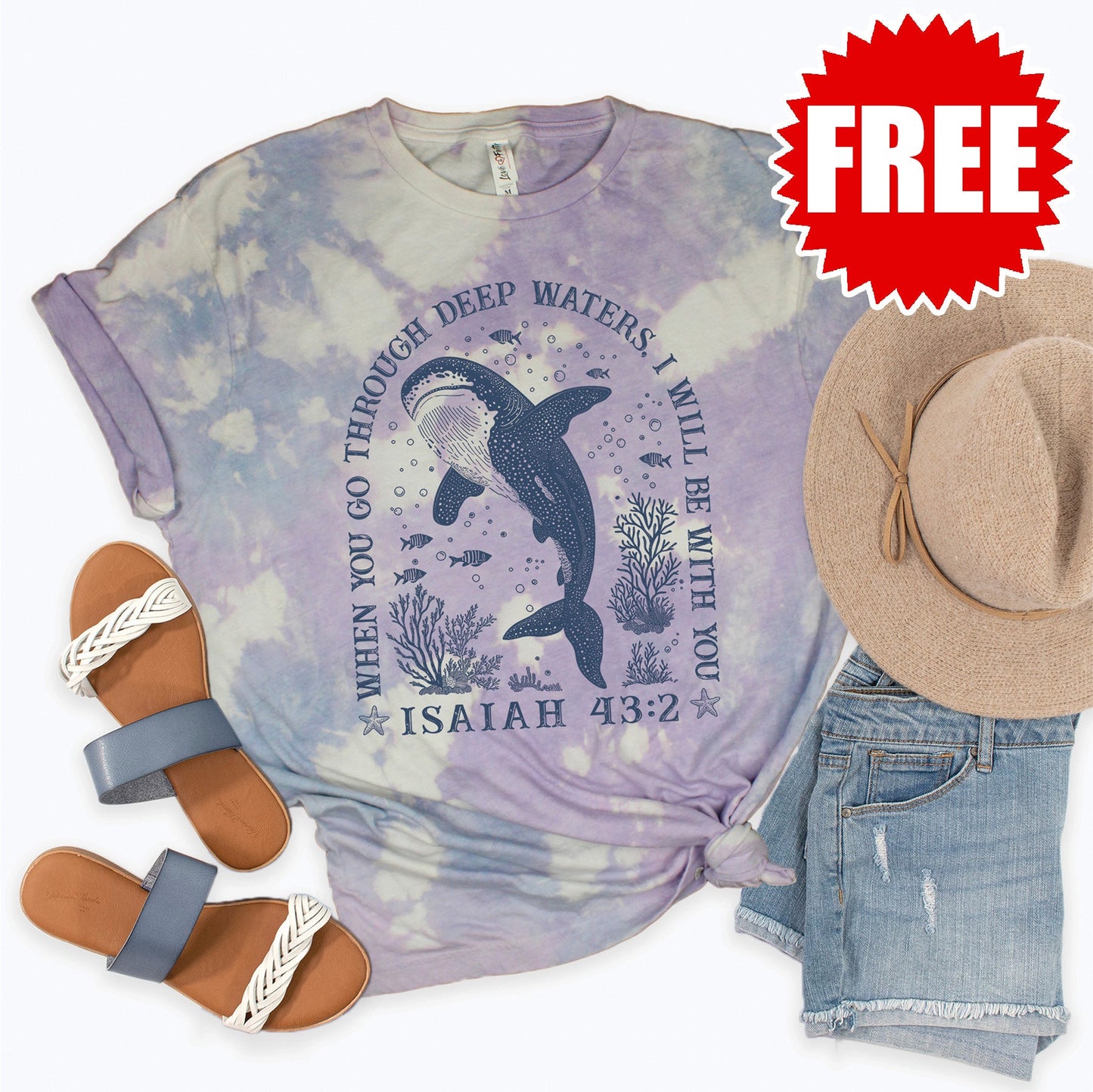 Deep Waters Whale Tee - Lavender Sky Tie Dye - 0