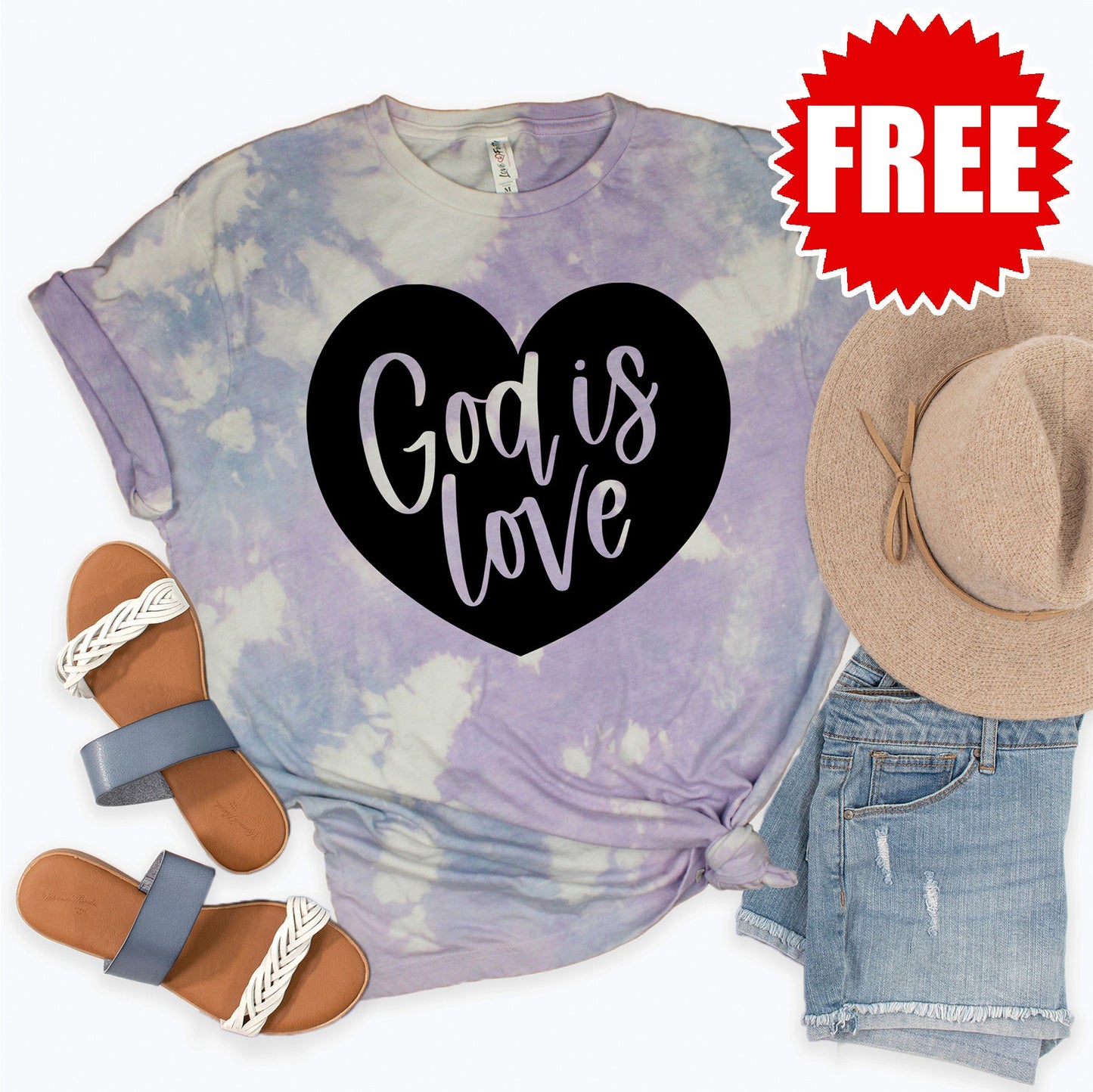 God Is Love Tee - Lavender Sky Tie Dye - 0