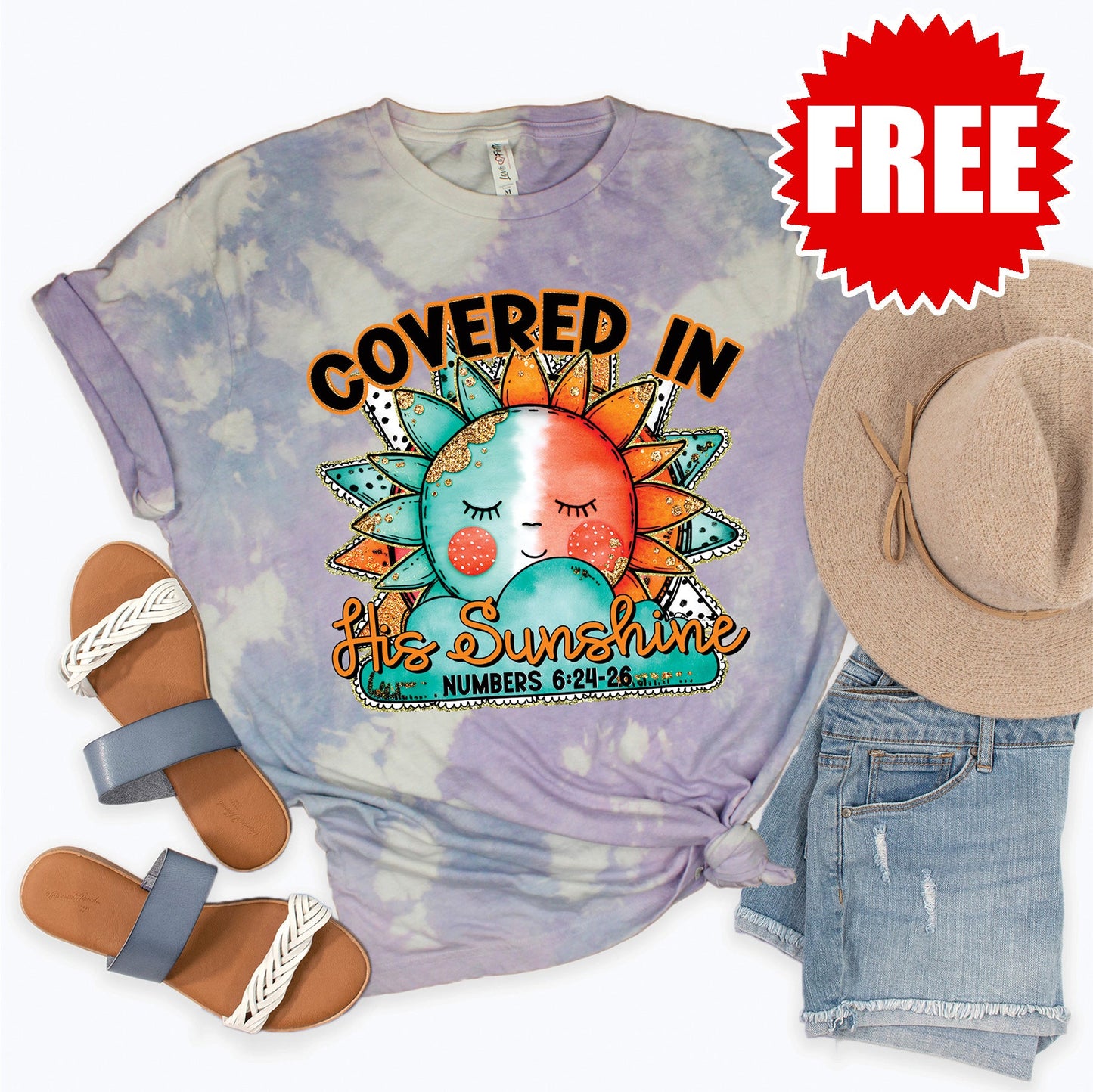 Covered in His Sunshine Tee - Lavender Sky Tie Dye - 0