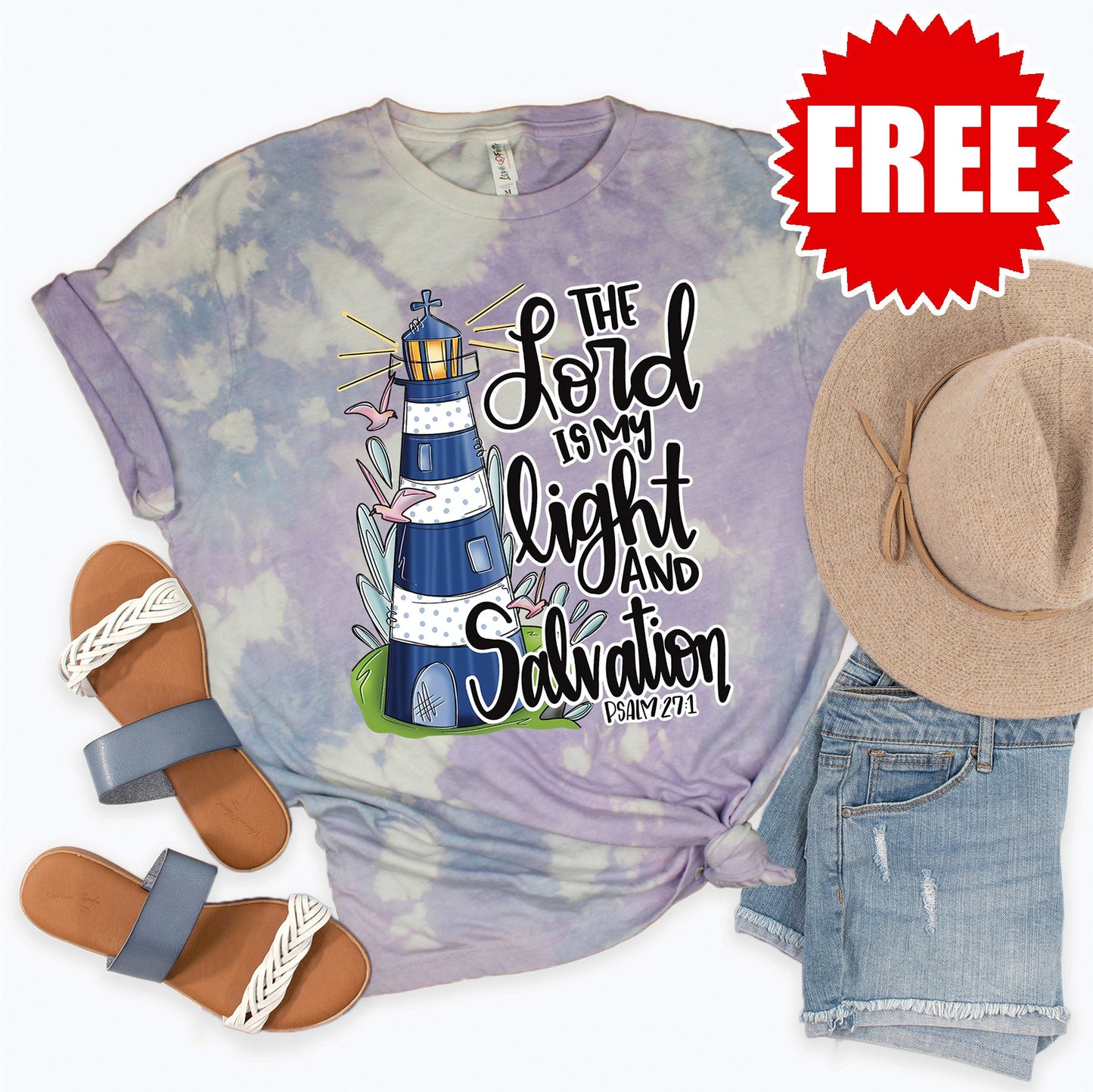 The Lord is My Light Tee - Lavender Sky Tie Dye - 0