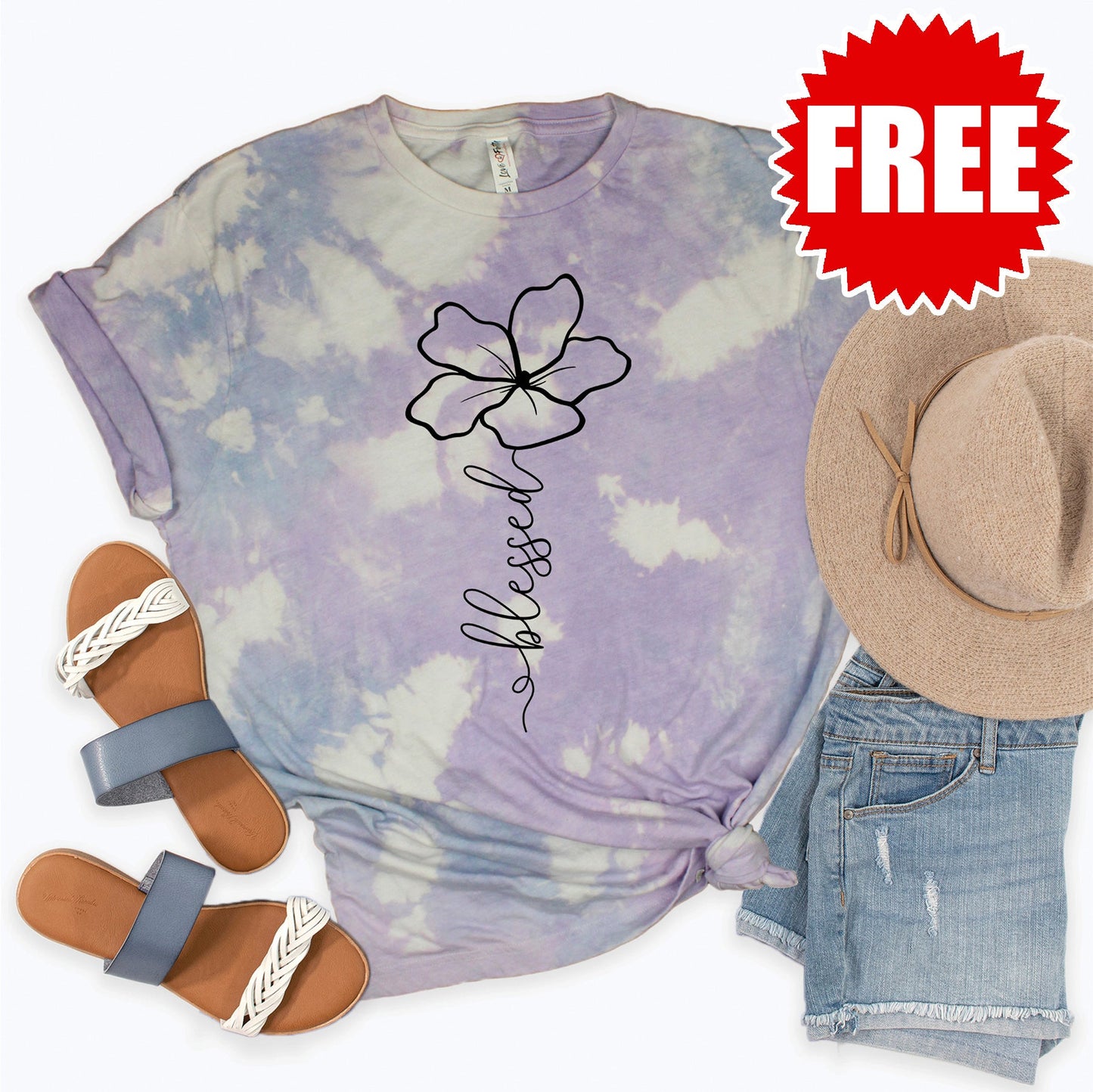 Blessed Tee - Lavender Sky Tie Dye - 0
