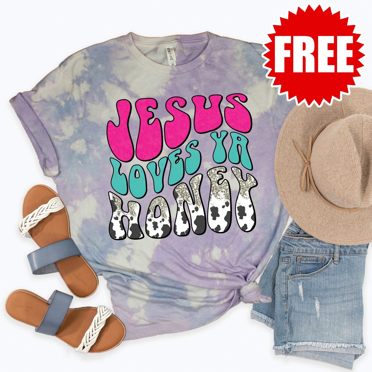 Jesus Loves Ya Tee - Lavender Sky Tie Dye - 0
