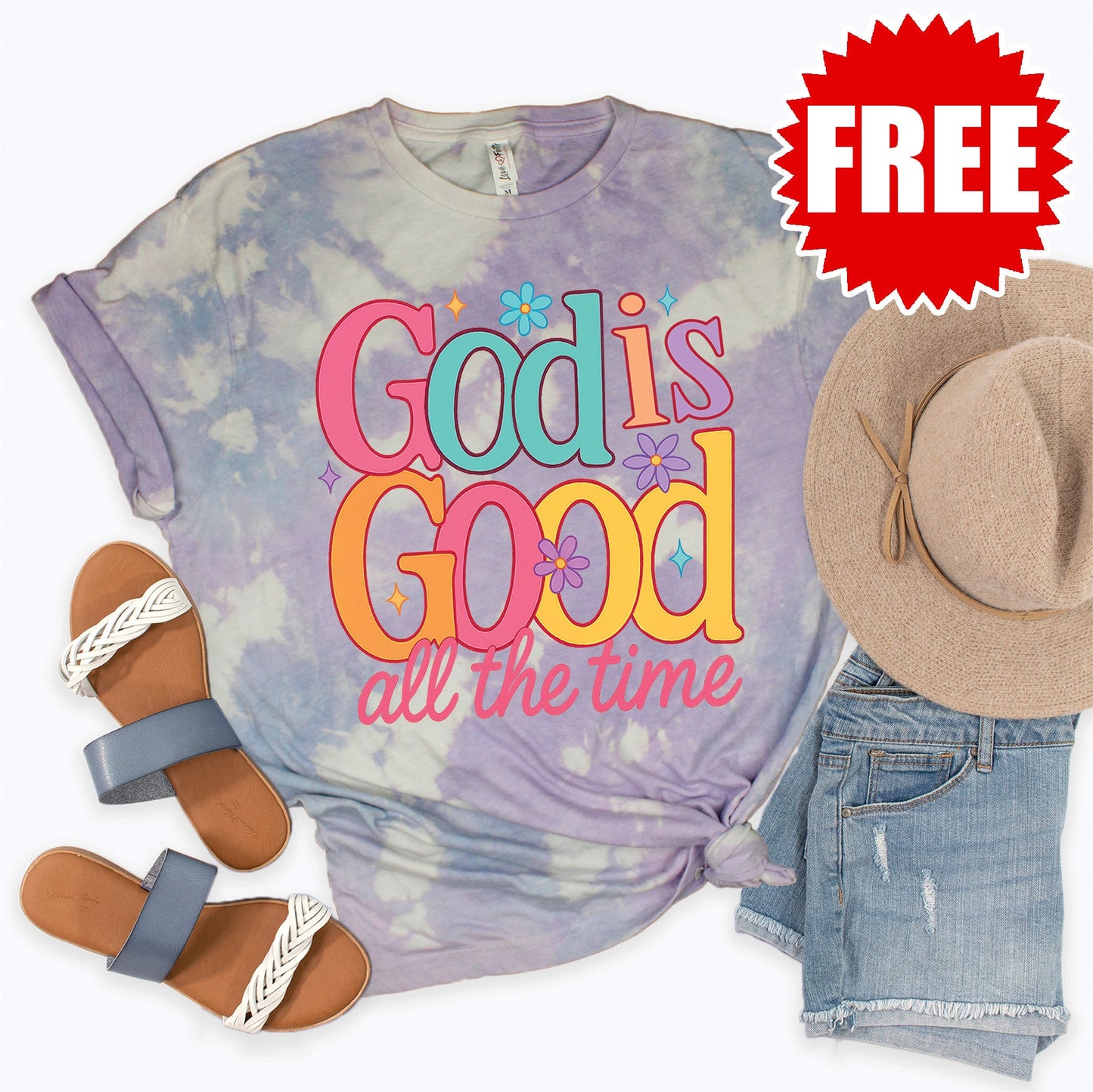 God is Good All The Time Tee - Lavender Sky Tie Dye - 0