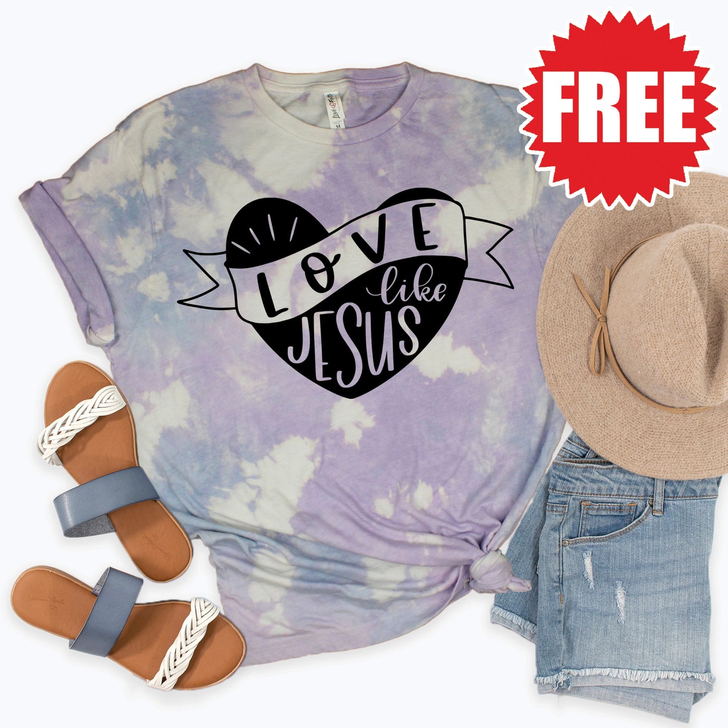 Love Like Jesus Tee - Lavender Sky Tie Dye - 0