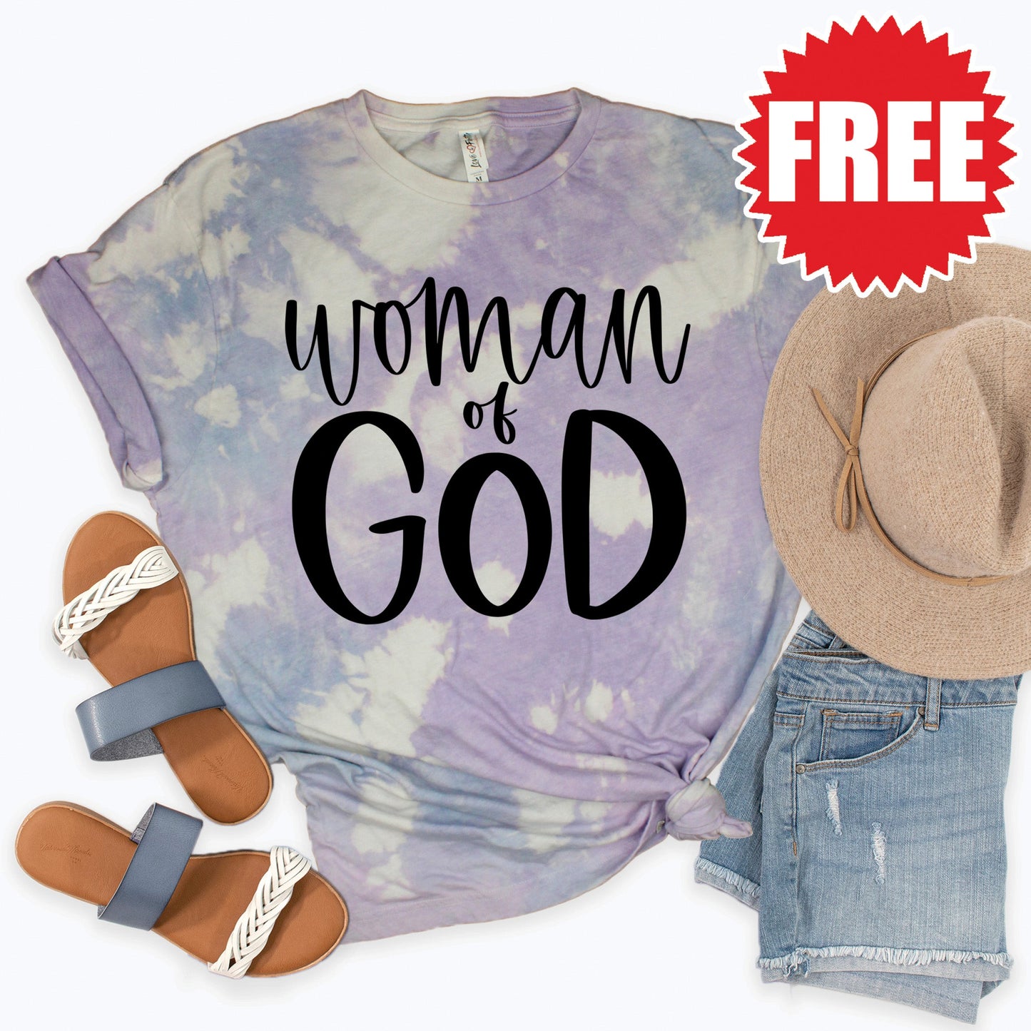 Woman Of God Tee - Lavender Sky Tie Dye - 0