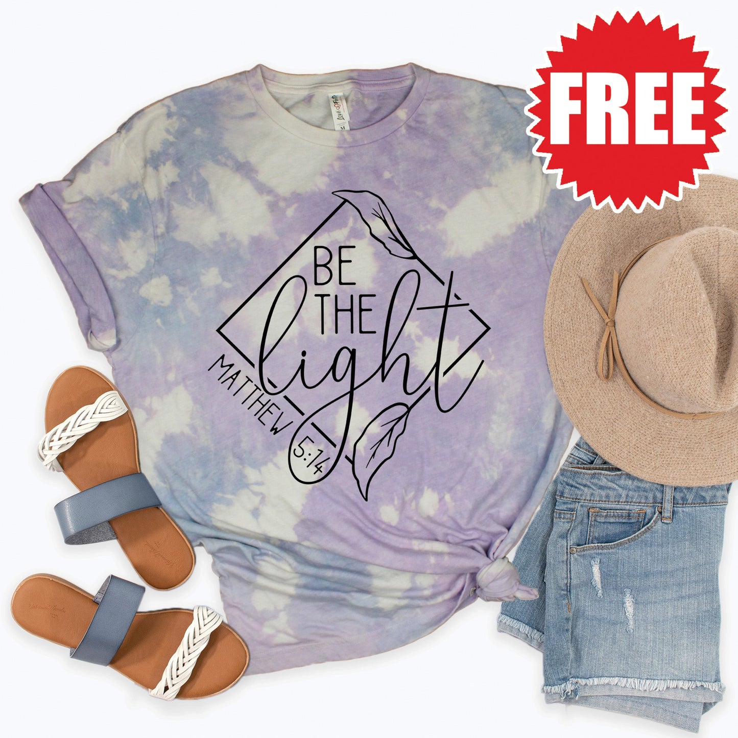 Be The Light Tee - Lavender Sky Tie Dye - 0