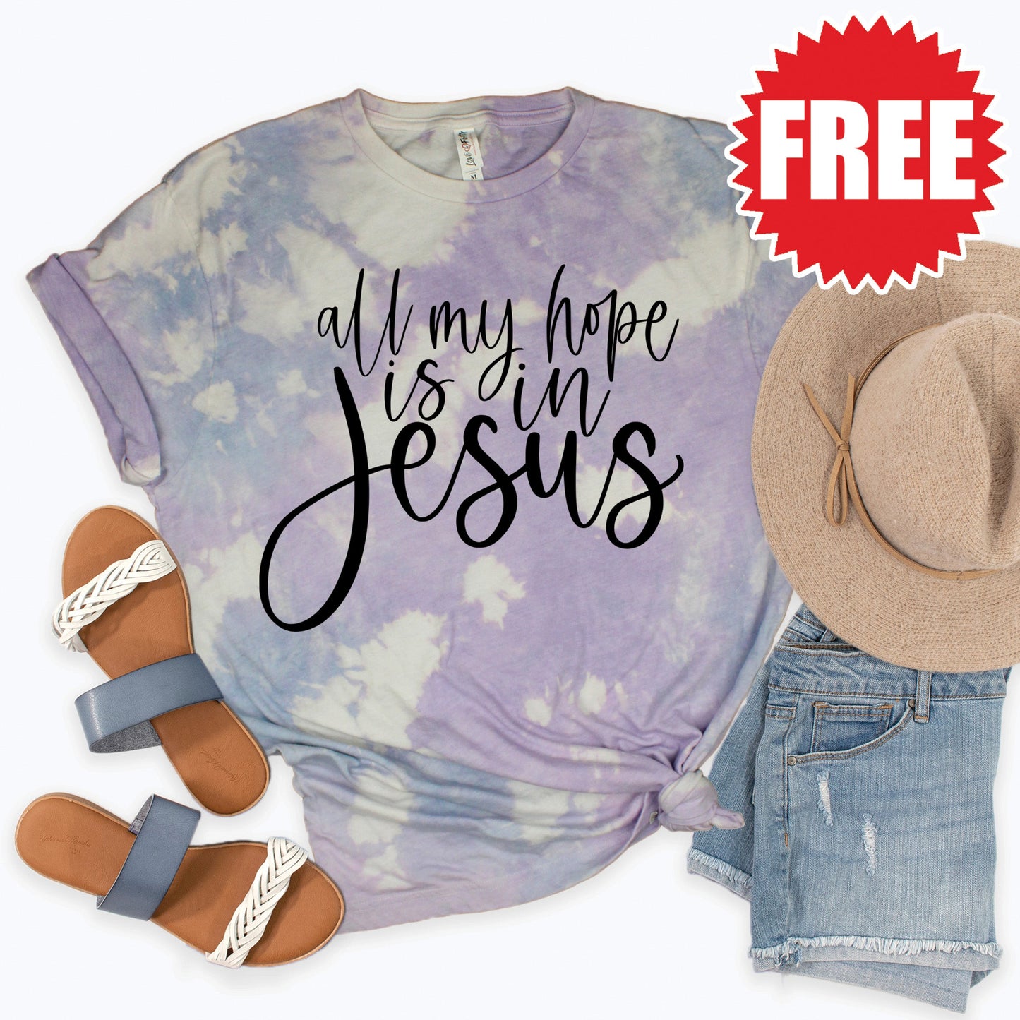 All My Hope Is In Jesus Tee - Lavender Sky Tie Dye - 0
