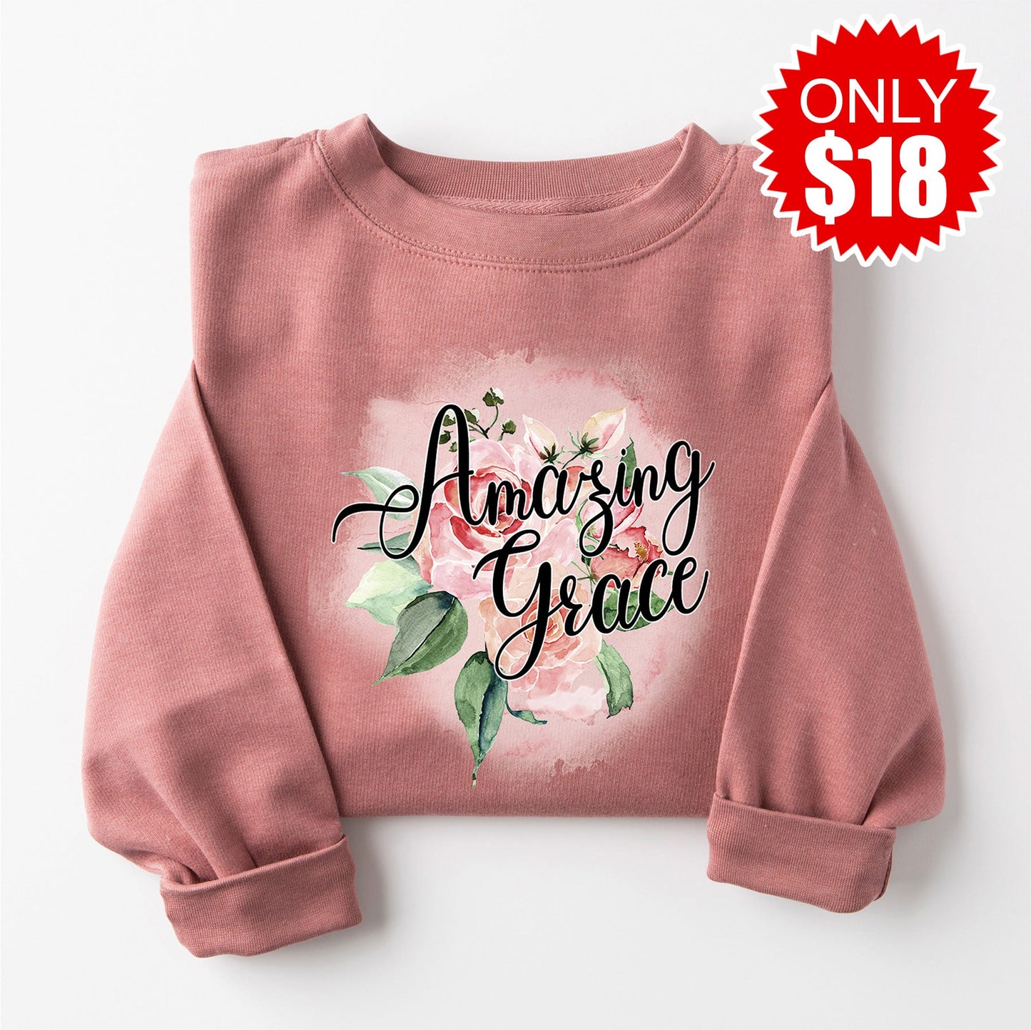 Amazing Grace Rose Crewneck Sweatshirt - Heather Mauve