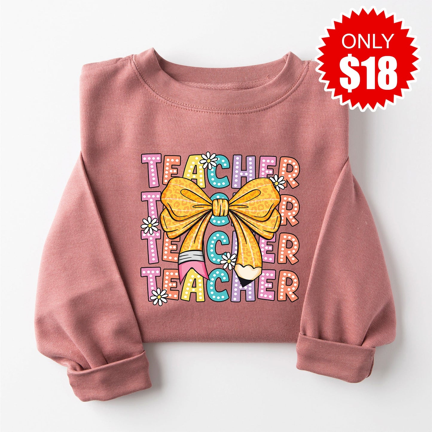 Teacher Bow Sweatshirt - Heather Mauve - 18