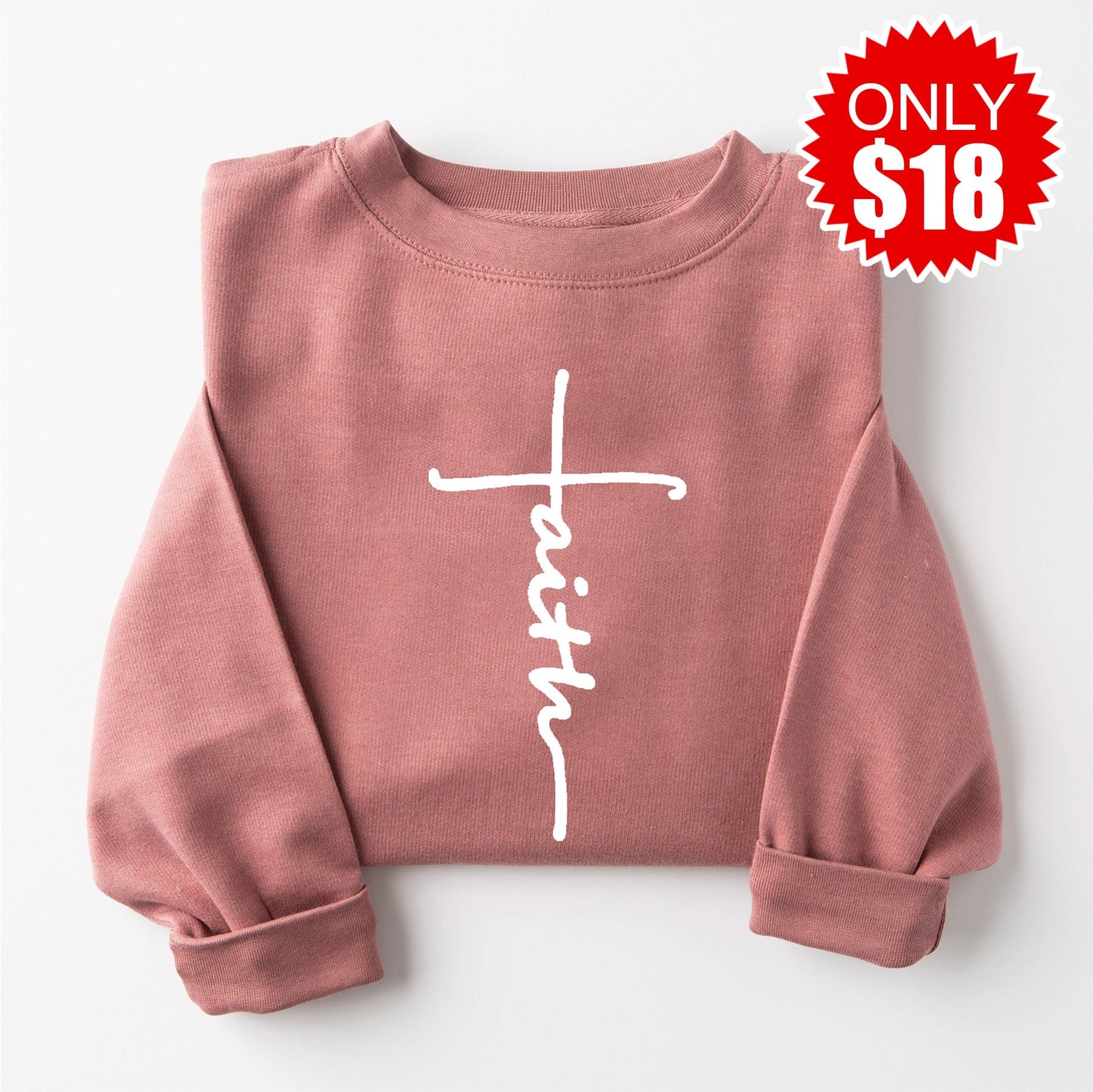 Faith Cross Crewneck Sweatshirt - Heather Mauve