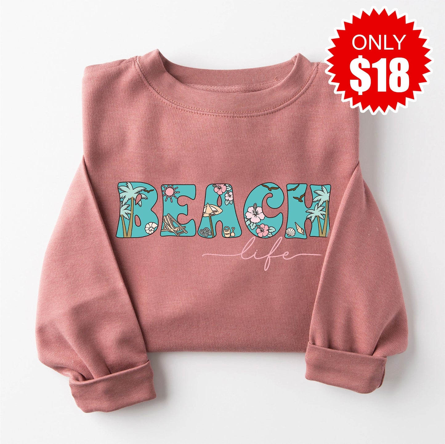 Beach Life Sweatshirt - Heather Mauve - 18