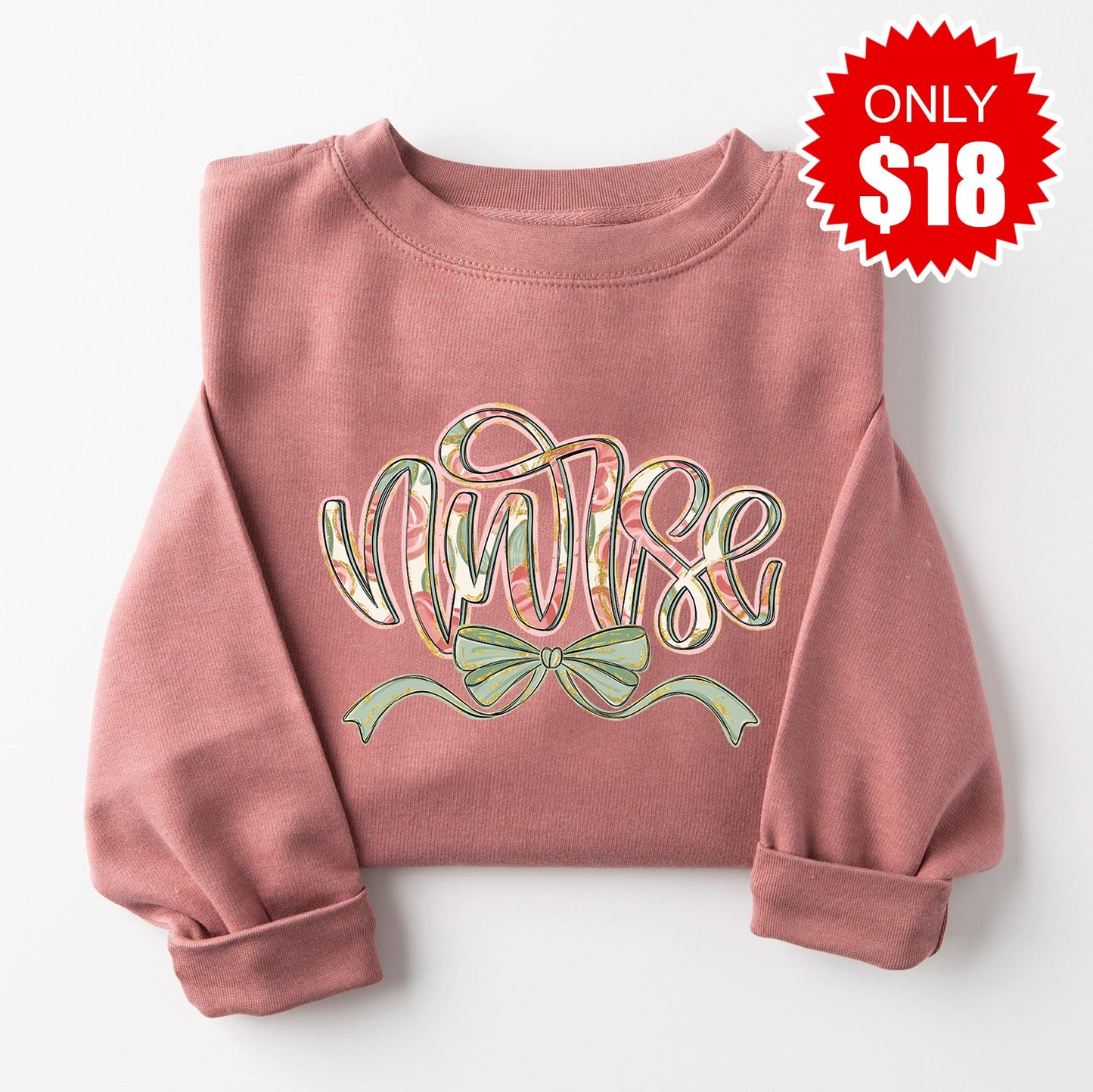 Nurse Ribbon Sweatshirt - Heather Mauve - 18