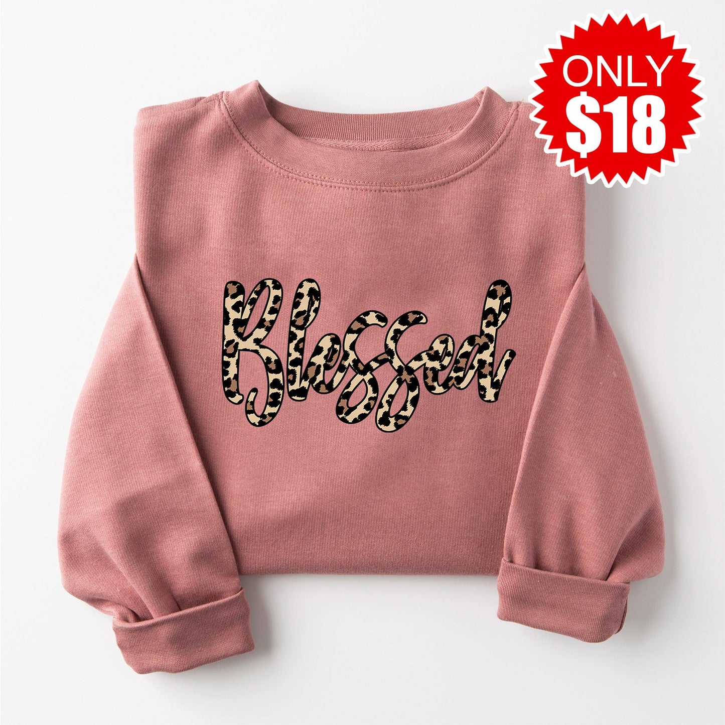 Blessed Leopard Crewneck Sweatshirt - Heather Mauve