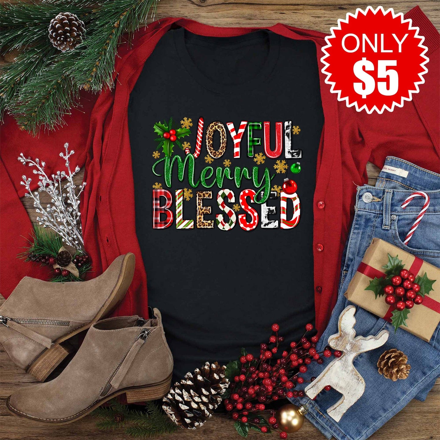 Joyful Merry Blessed Tee - 5
