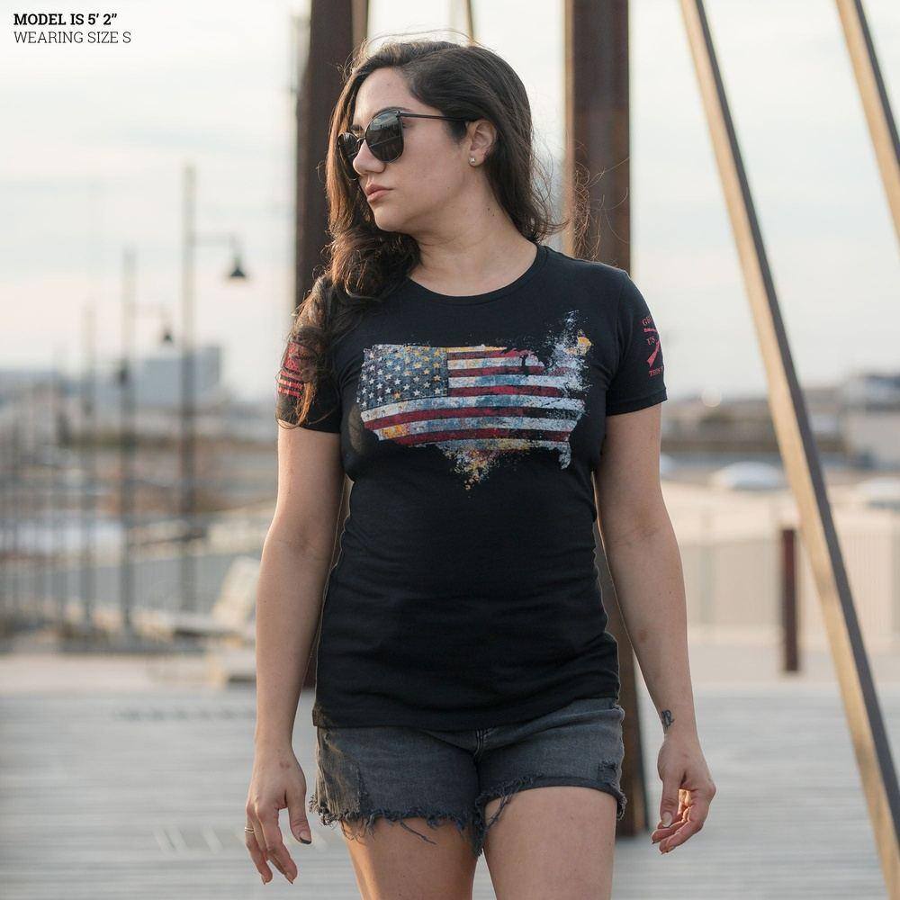 Women's Red Blood Nation Slim Fit T-Shirt - Black