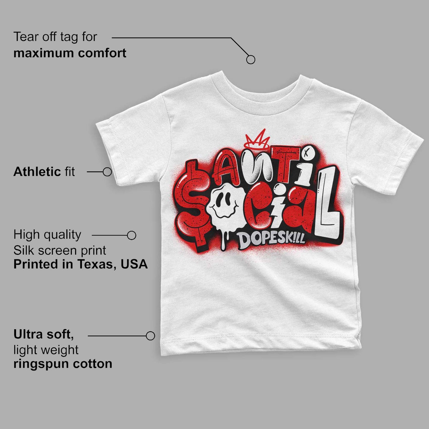 Red Cement 4S DopeSkill Toddler Kids T-shirt Anti Social Graphic