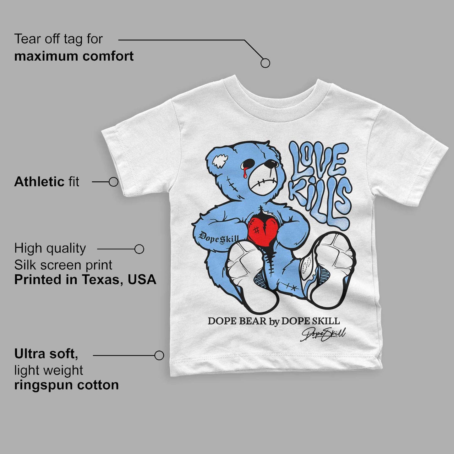 Powder Blue 9s DopeSkill Toddler Kids T-shirt Love Kills Graphic