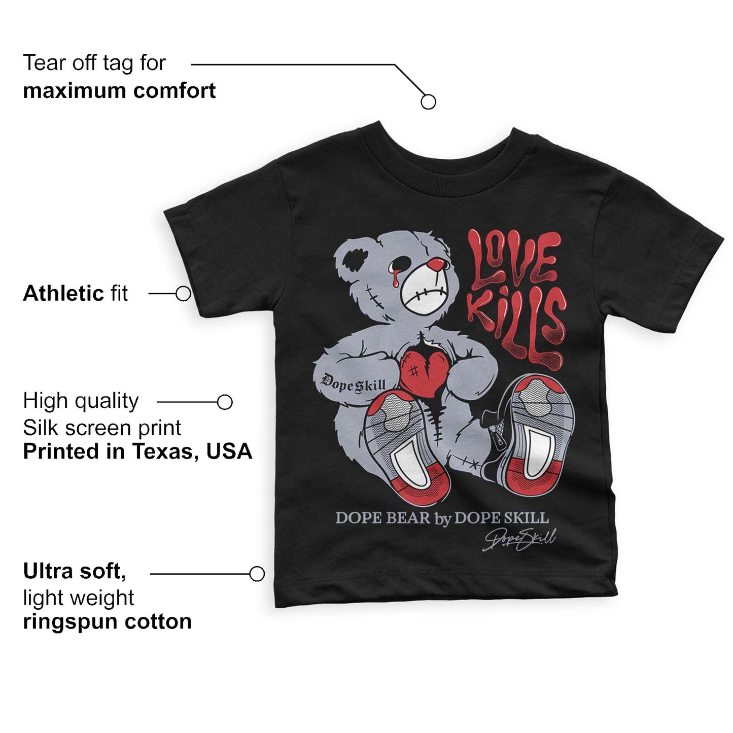 Bred Reimagined 4s DopeSkill Toddler Kids T-shirt Love Kills Graphic