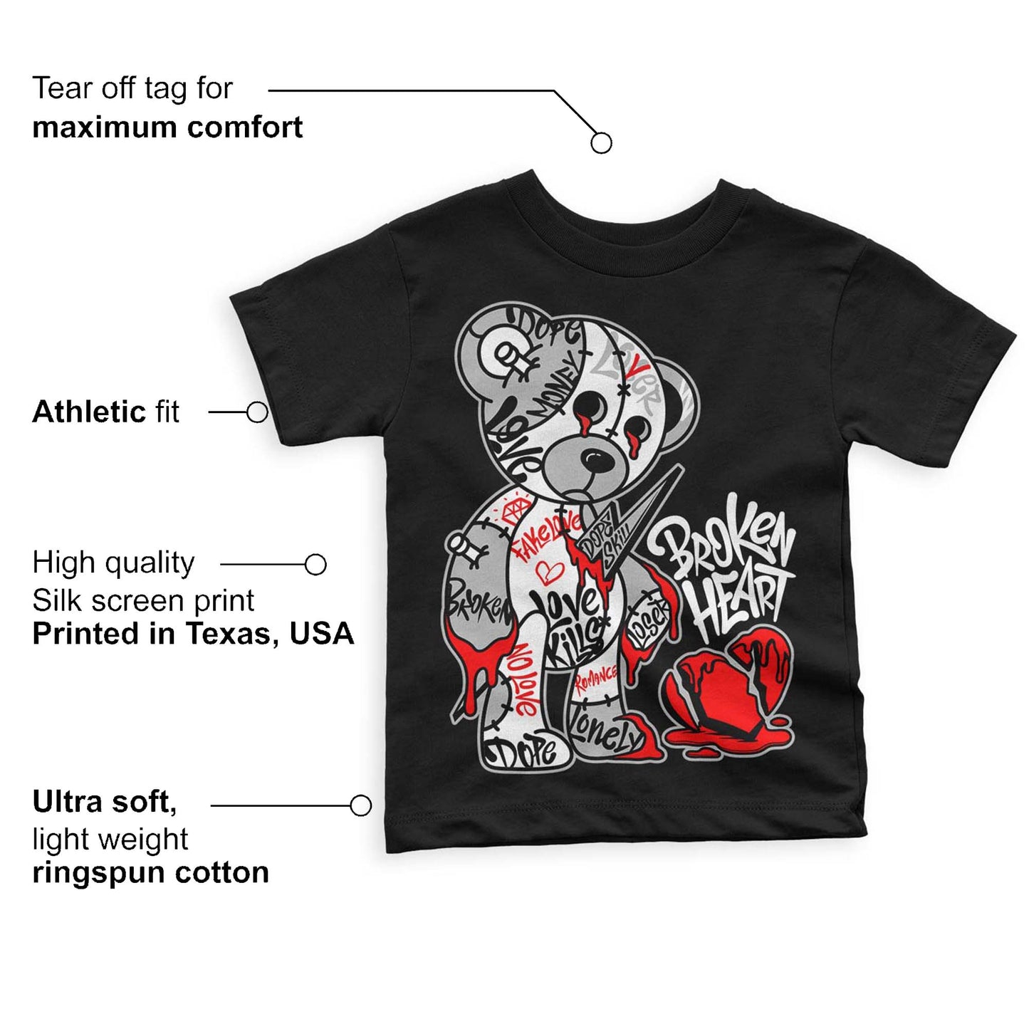 Panda White Black Dunk Low DopeSkill Toddler Kids T-shirt Broken Heart Graphic