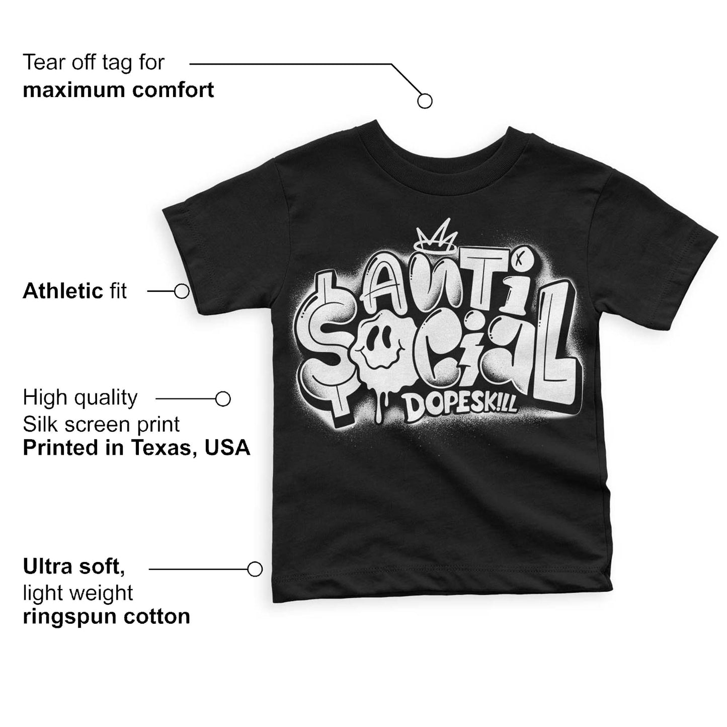 Panda White Black Dunk Low DopeSkill Toddler Kids T-shirt Anti Social Graphic