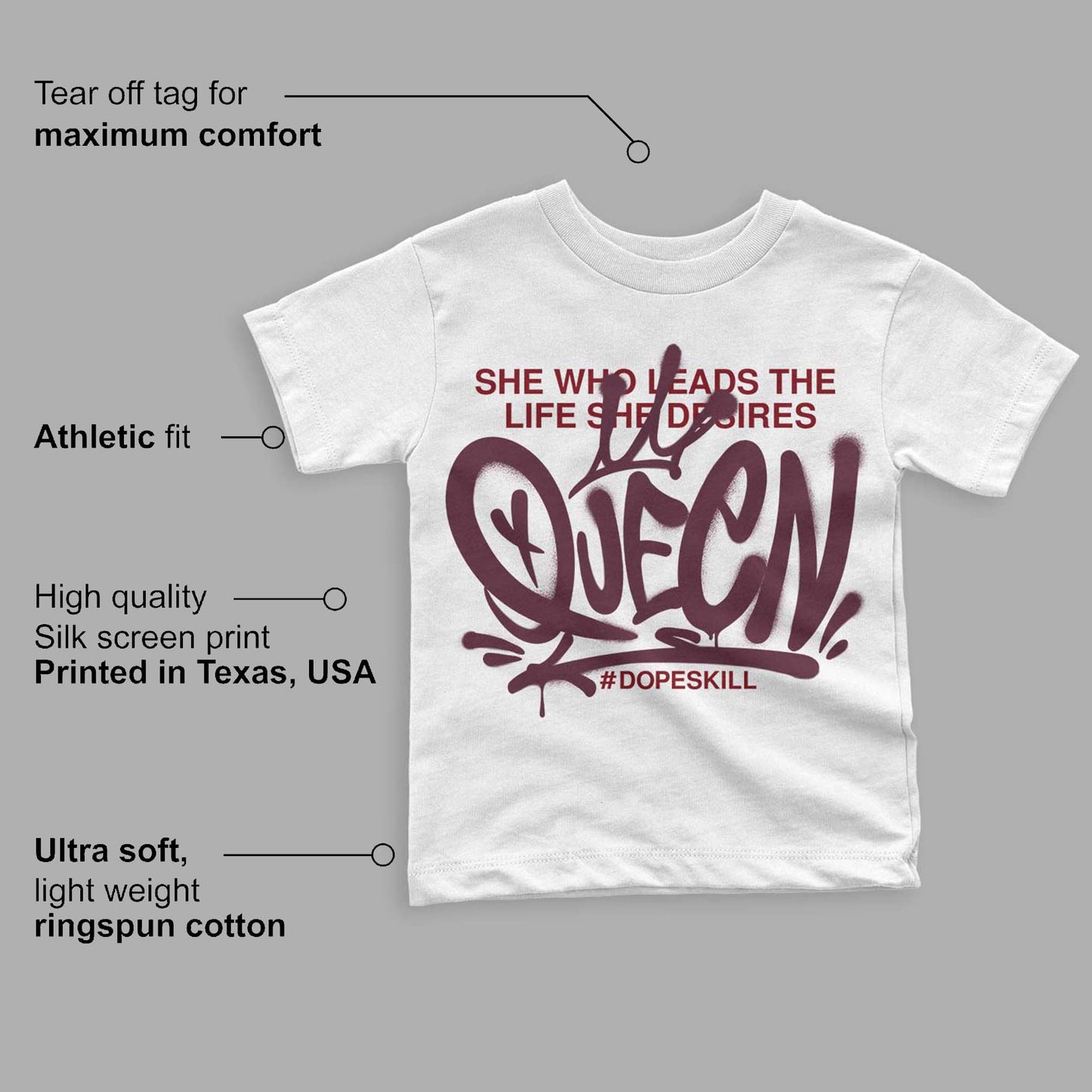 Burgundy 5s DopeSkill Toddler Kids T-shirt Queen Graphic