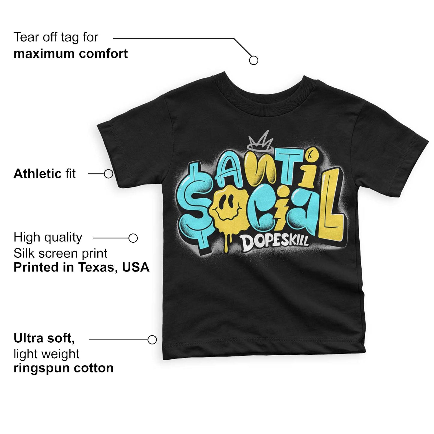 Aqua 5s DopeSkill Toddler Kids T-shirt Anti Social Graphic