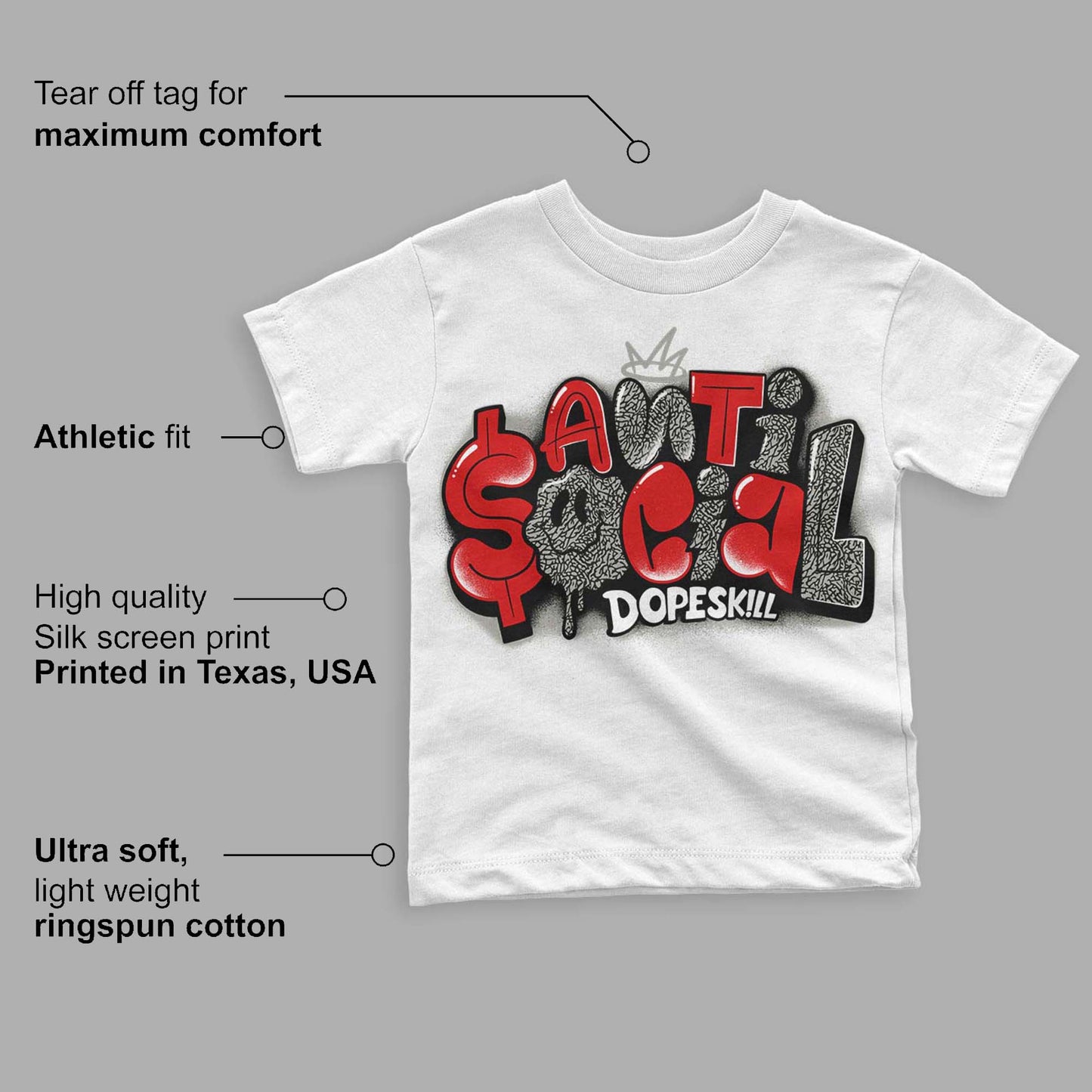 Fire Red 3s DopeSkill Toddler Kids T-shirt Anti Social Graphic