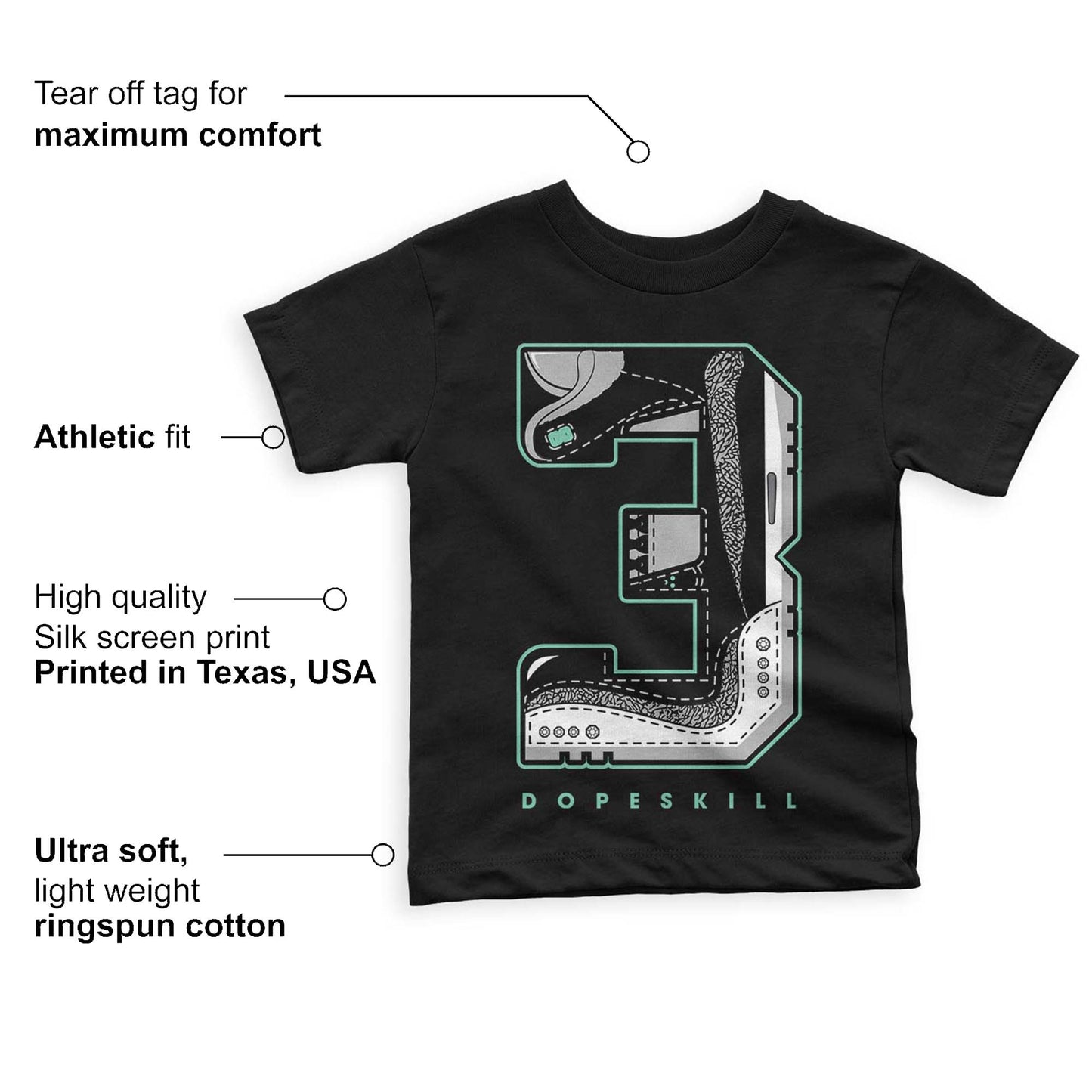 Green Glow 3s DopeSkill Toddler Kids T-shirt No.3 Graphic